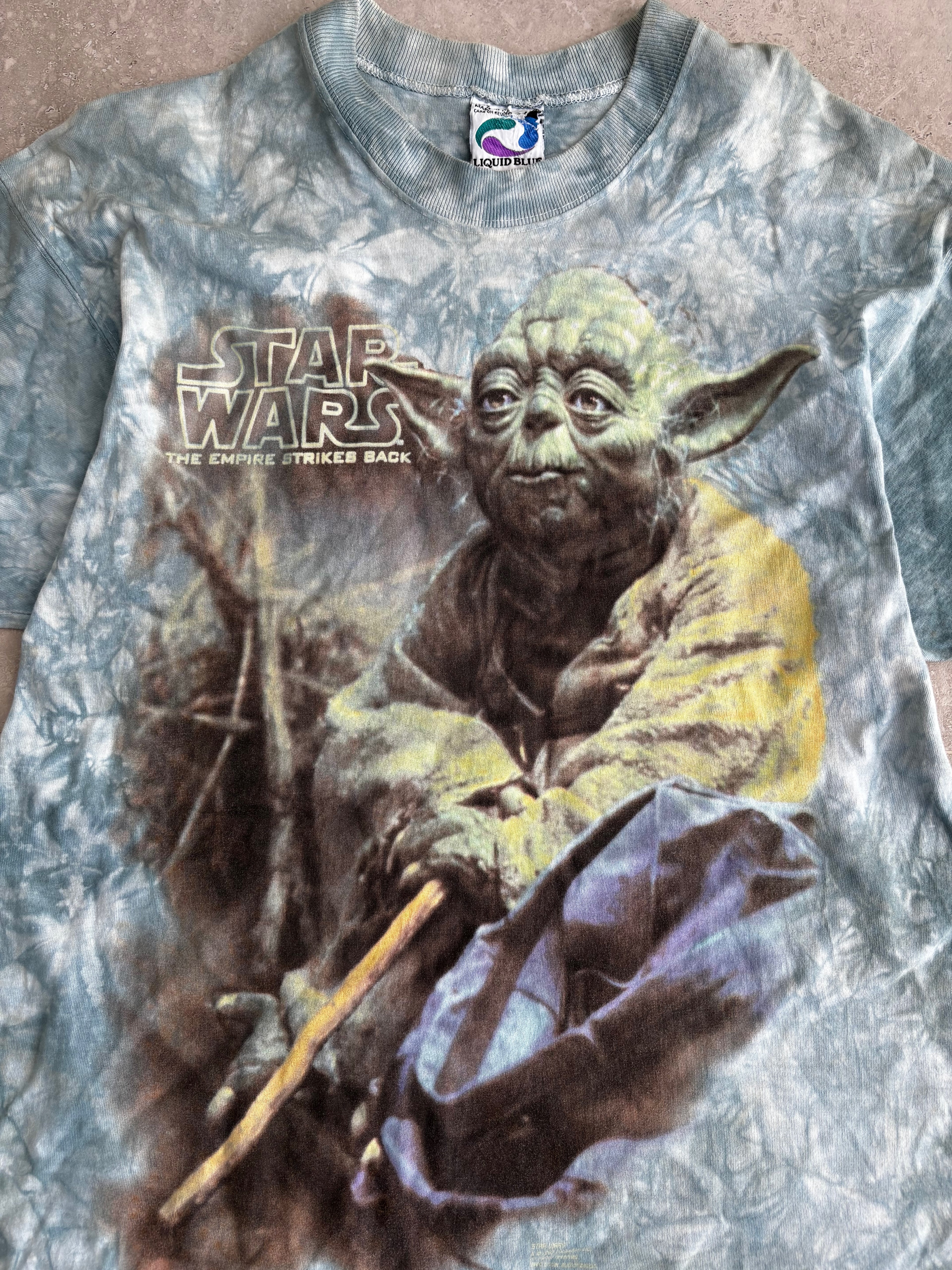 Vintage Star Wars Yoda Liquid Blue Teeshirt Size L