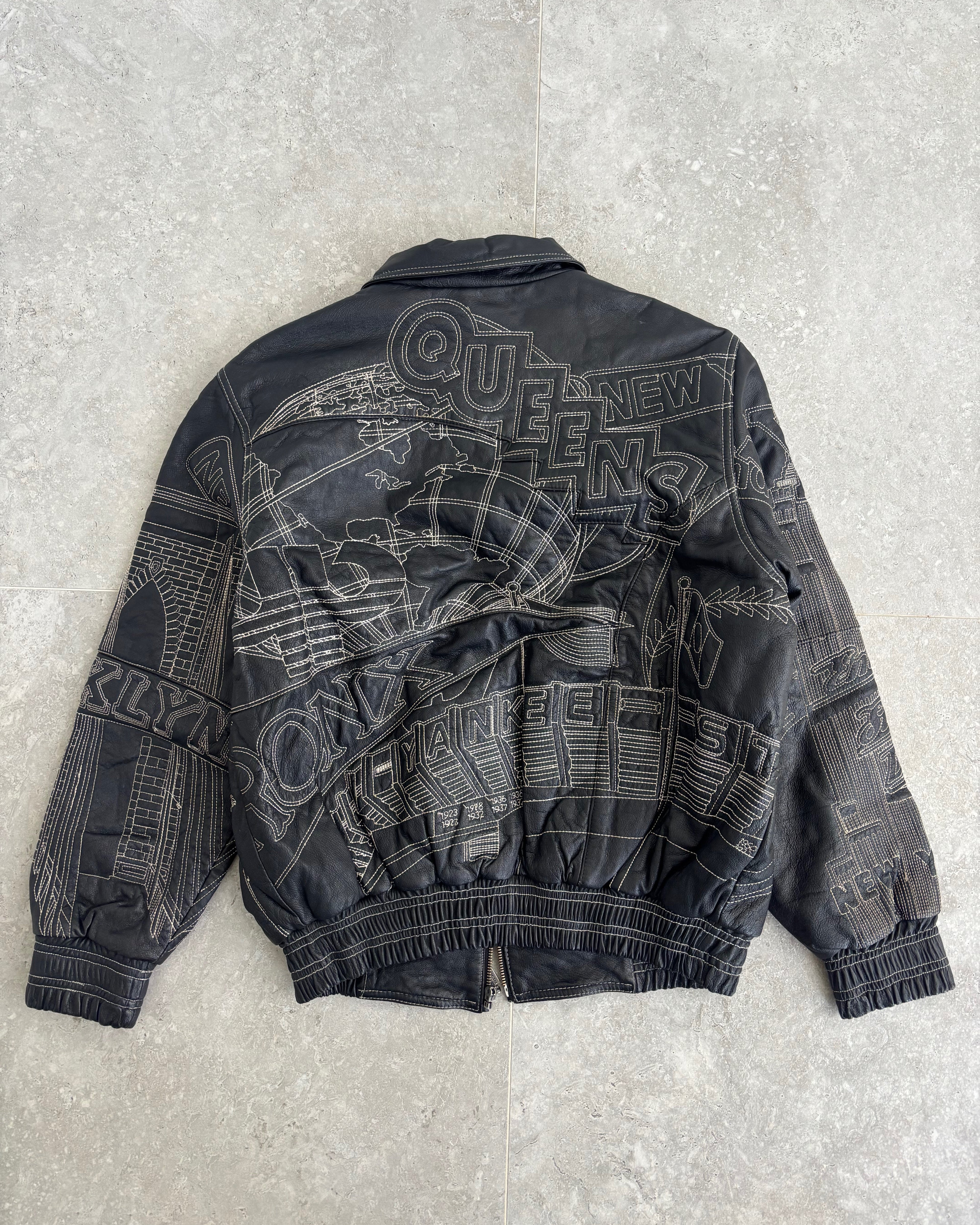 Vintage Kenneth Cole NewYork Embroidered Leather Jacket Size-M