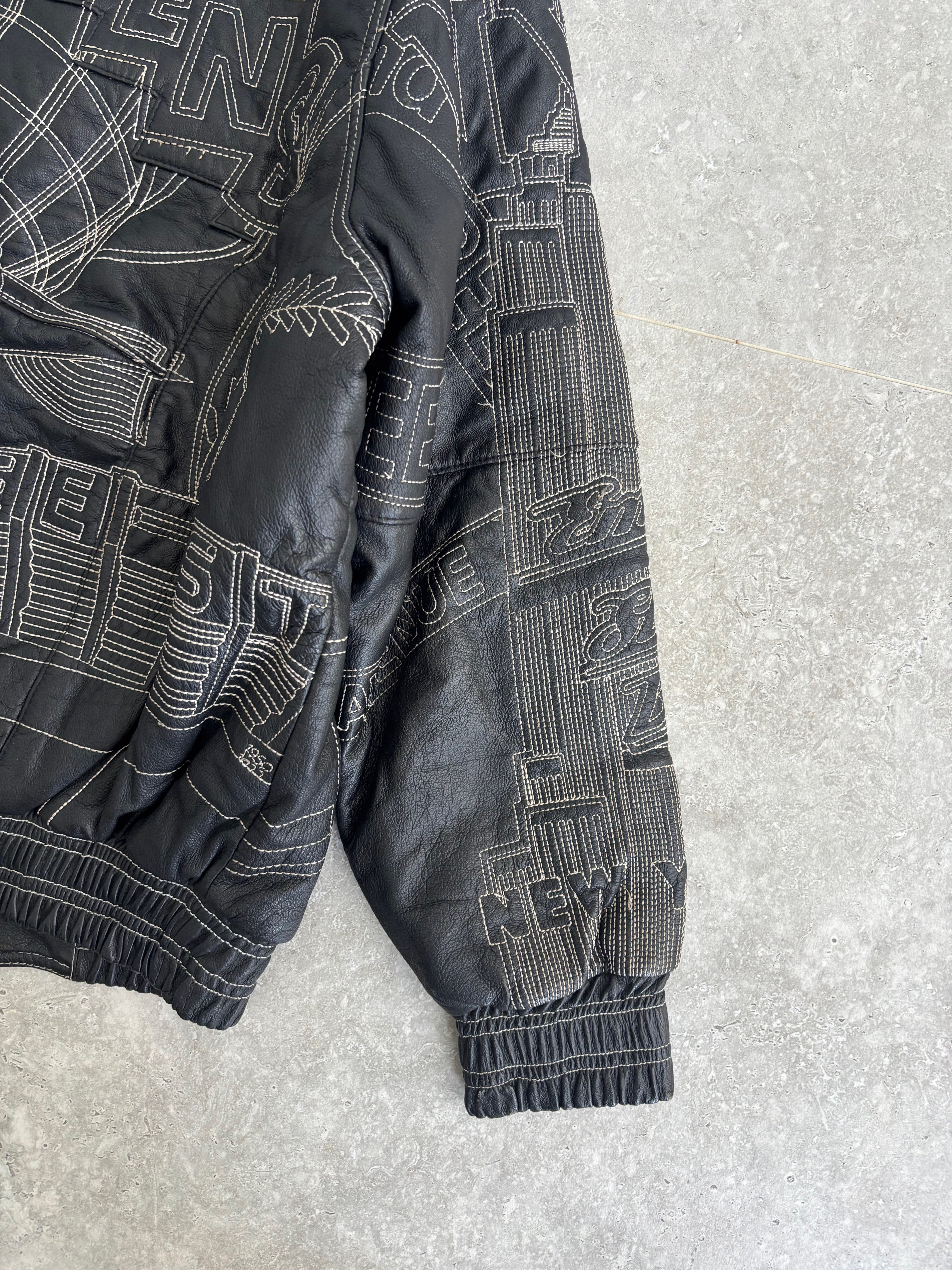 Vintage Kenneth Cole NewYork Embroidered Leather Jacket Size-M