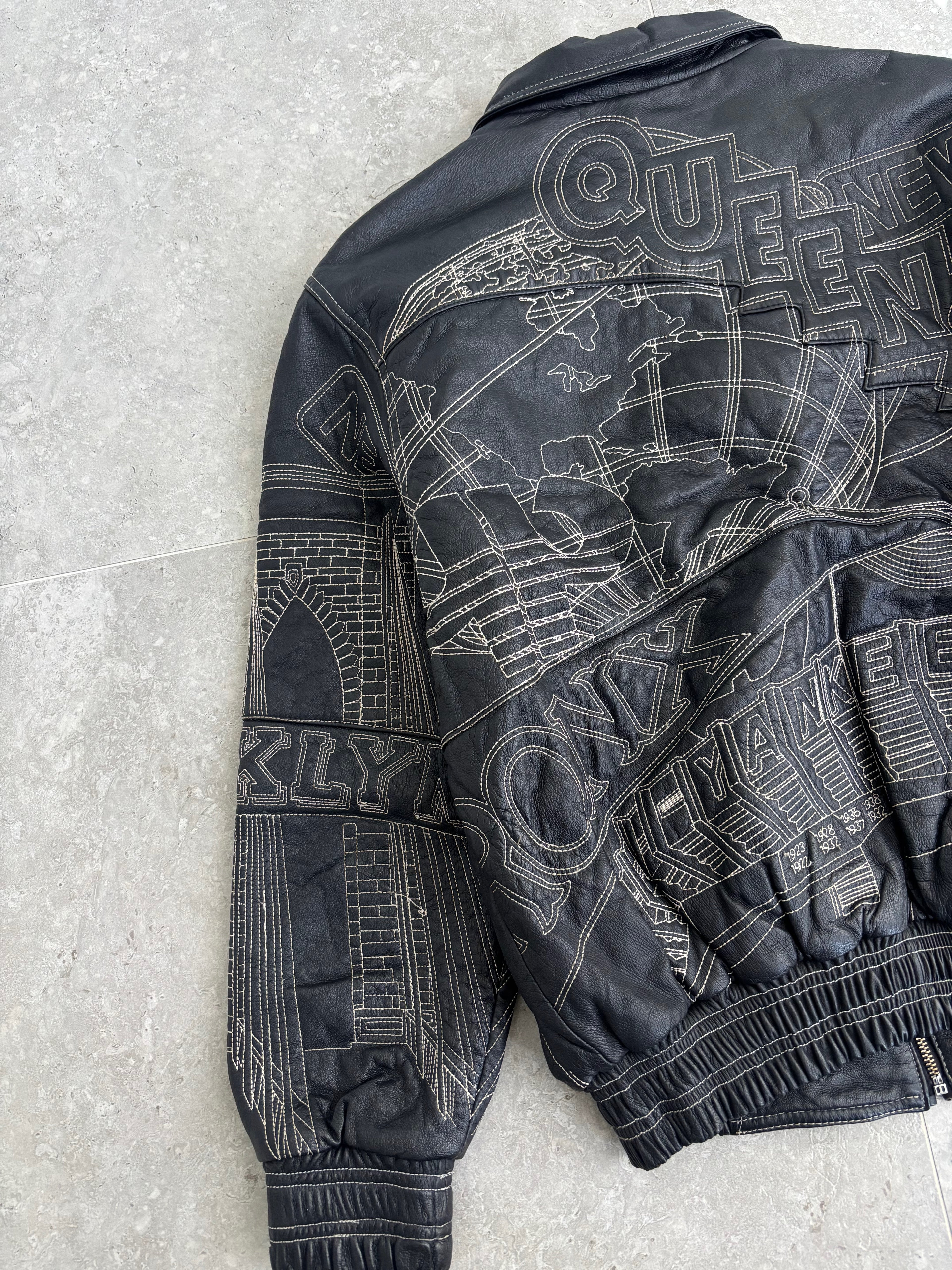 Vintage Kenneth Cole NewYork Embroidered Leather Jacket Size-M
