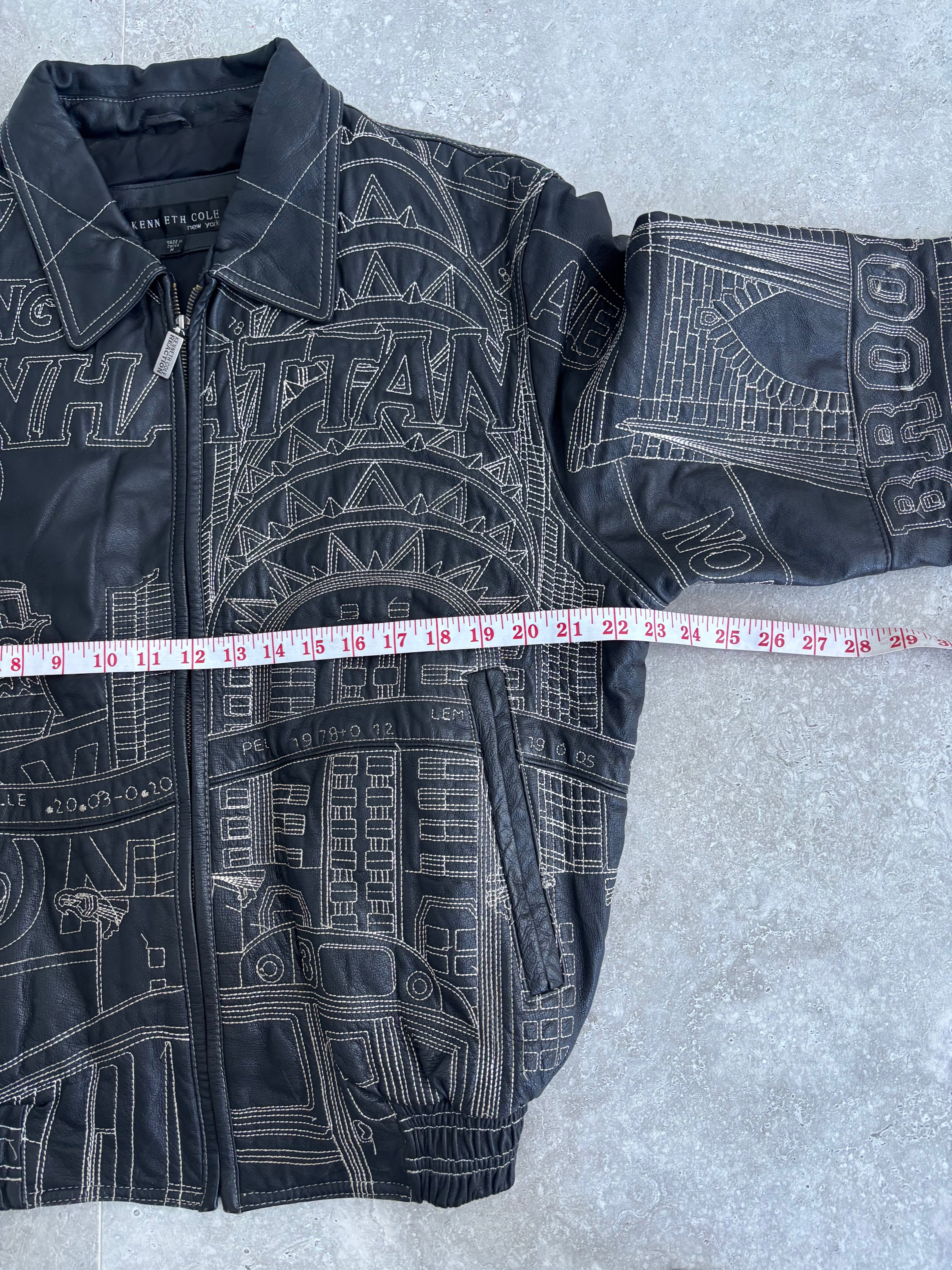 Vintage Kenneth Cole NewYork Embroidered Leather Jacket Size-M
