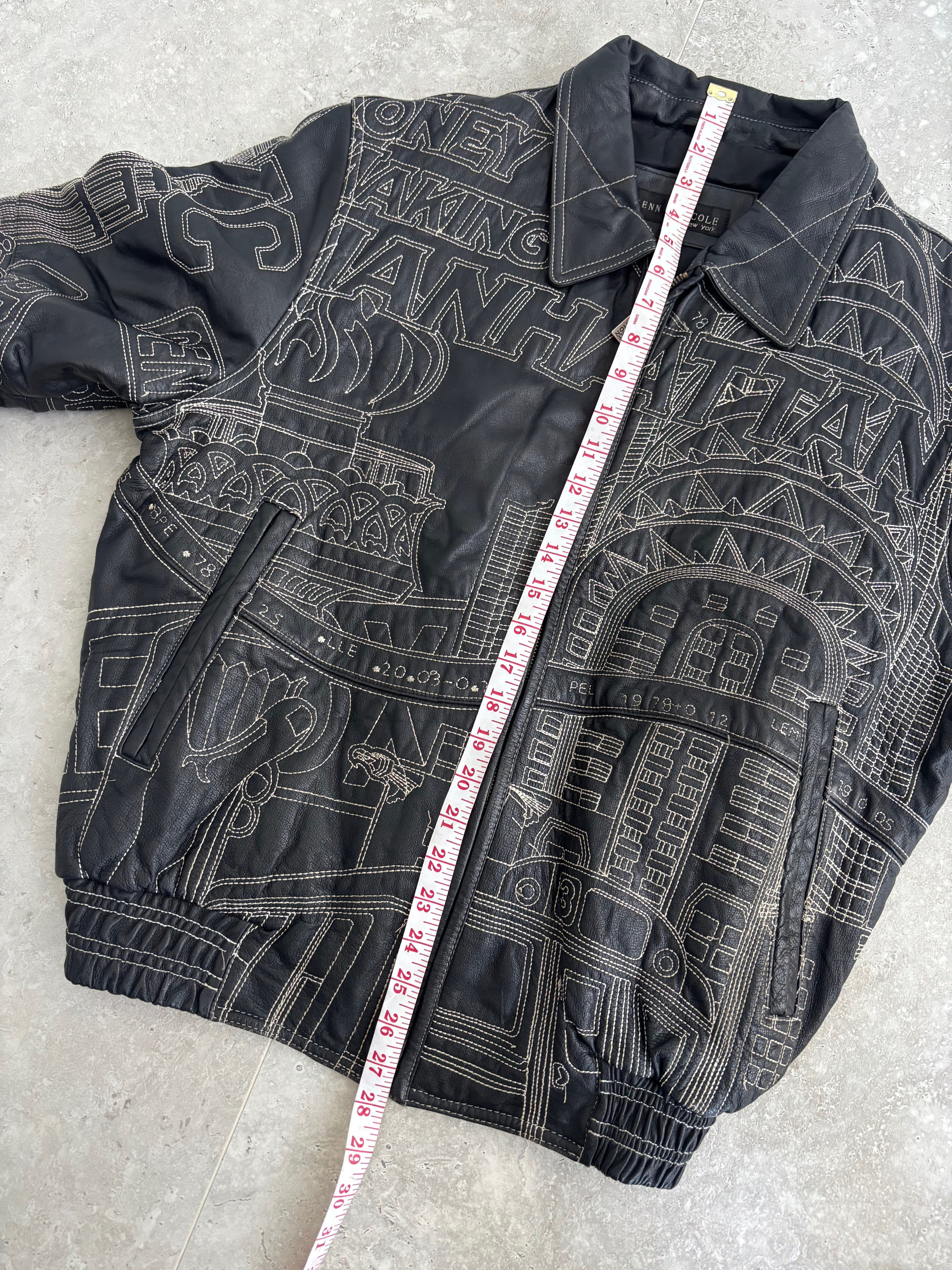 Vintage Kenneth Cole NewYork Embroidered Leather Jacket Size-M