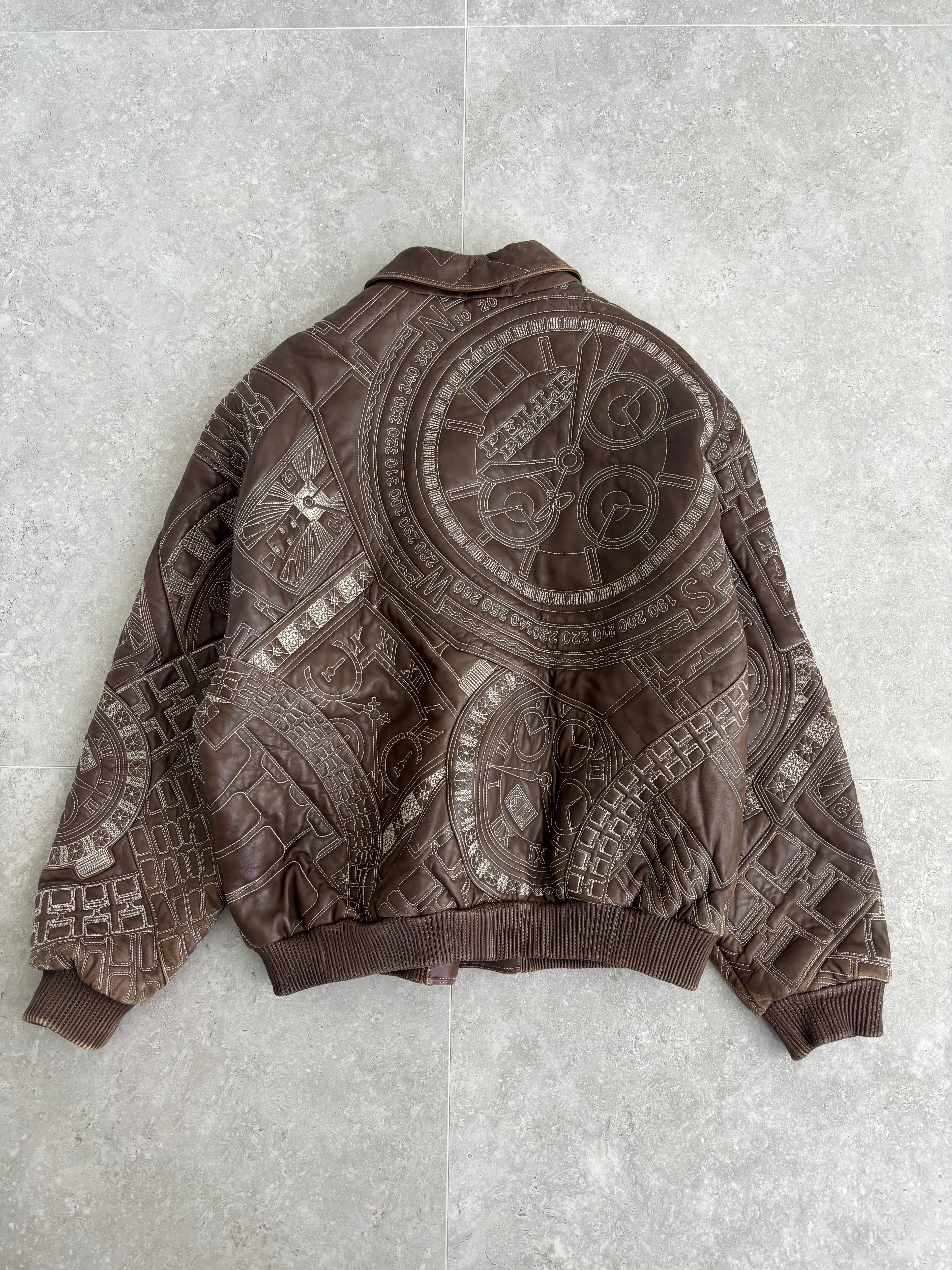 Vintage Marc Buchanan Watches Embroidered Pelle Pelle Leather Jacket Size XL