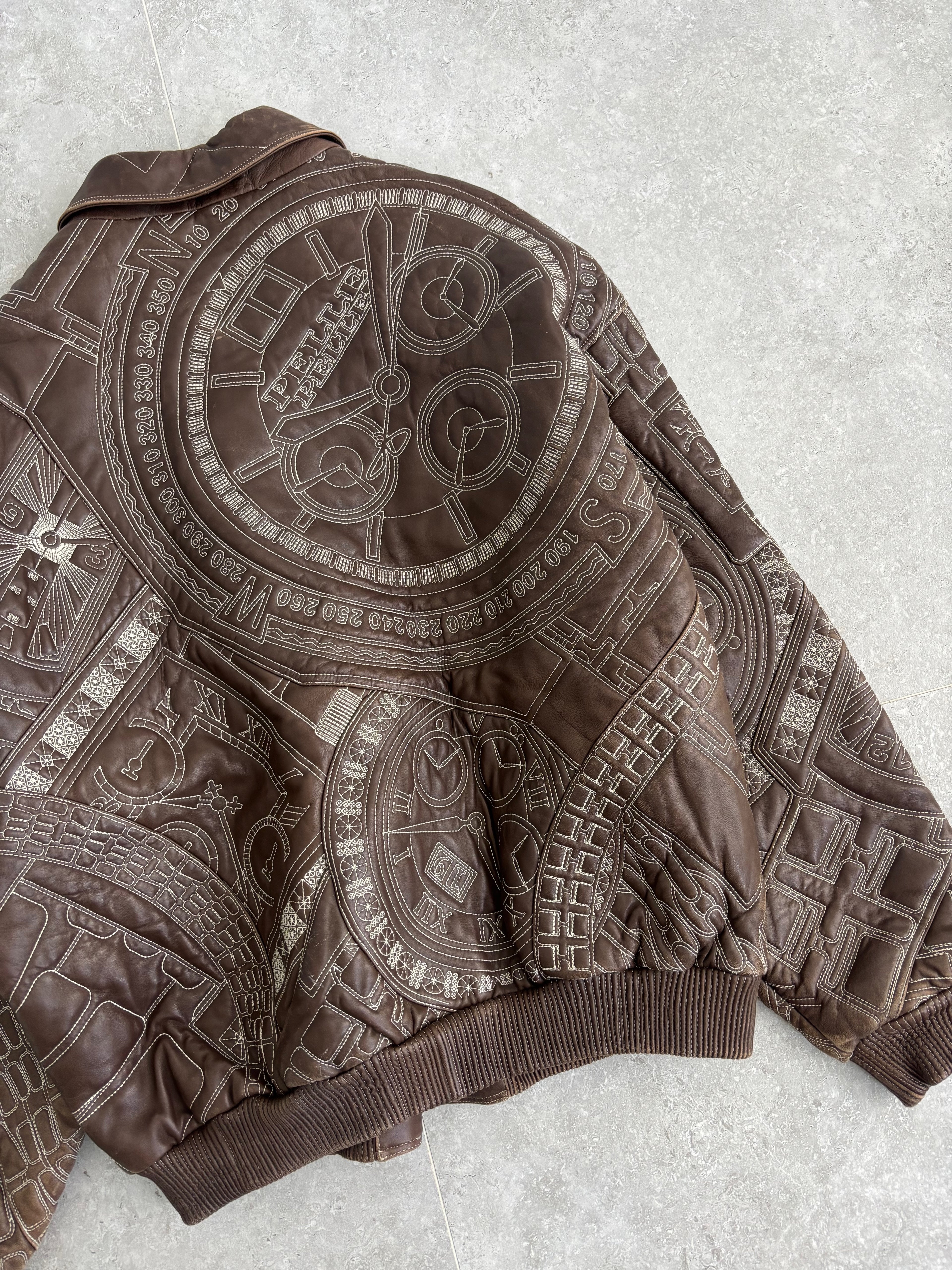 Vintage Marc Buchanan Watches Embroidered Pelle Pelle Leather Jacket Size XL