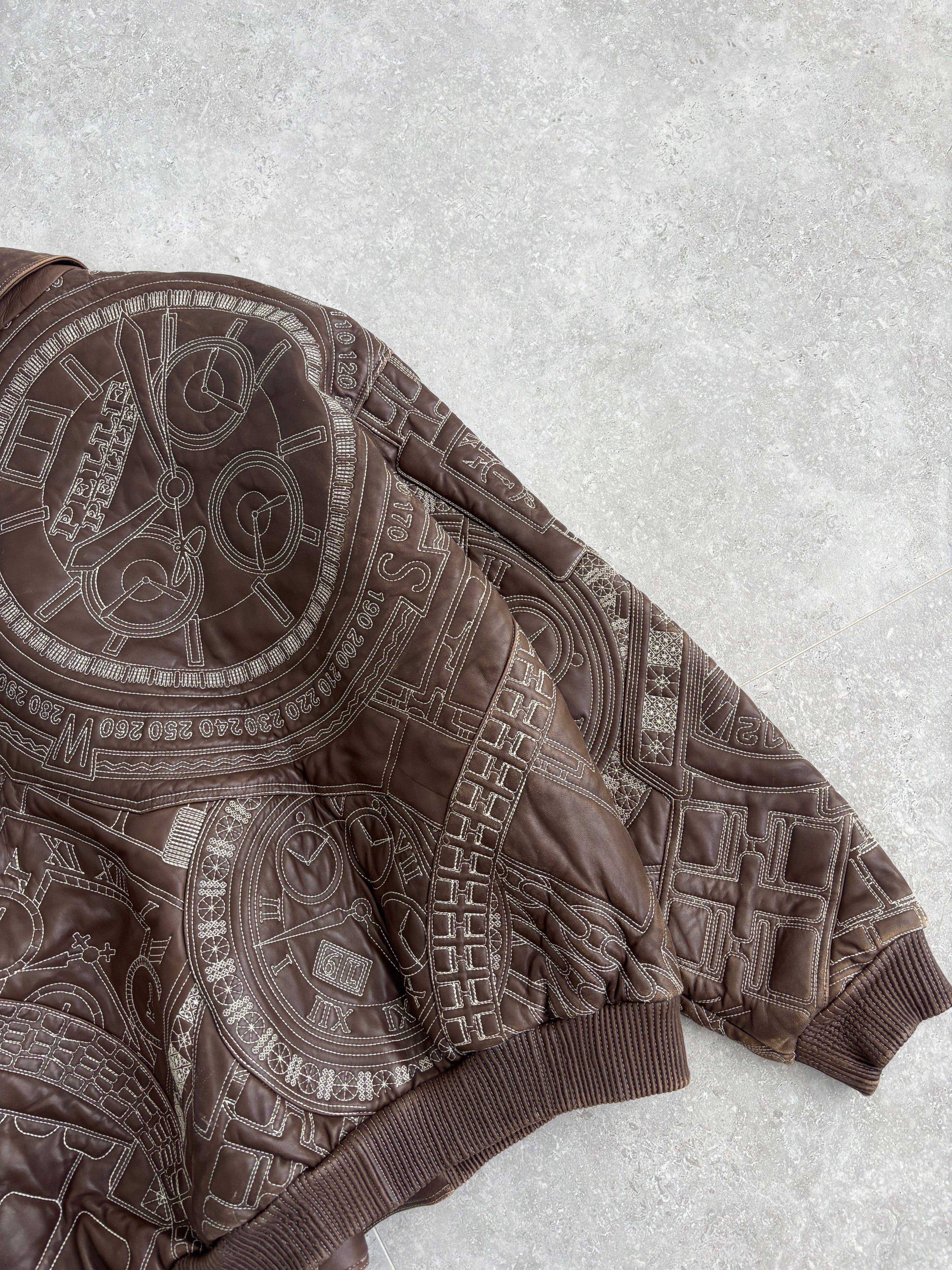 Vintage Marc Buchanan Watches Embroidered Pelle Pelle Leather Jacket Size XL