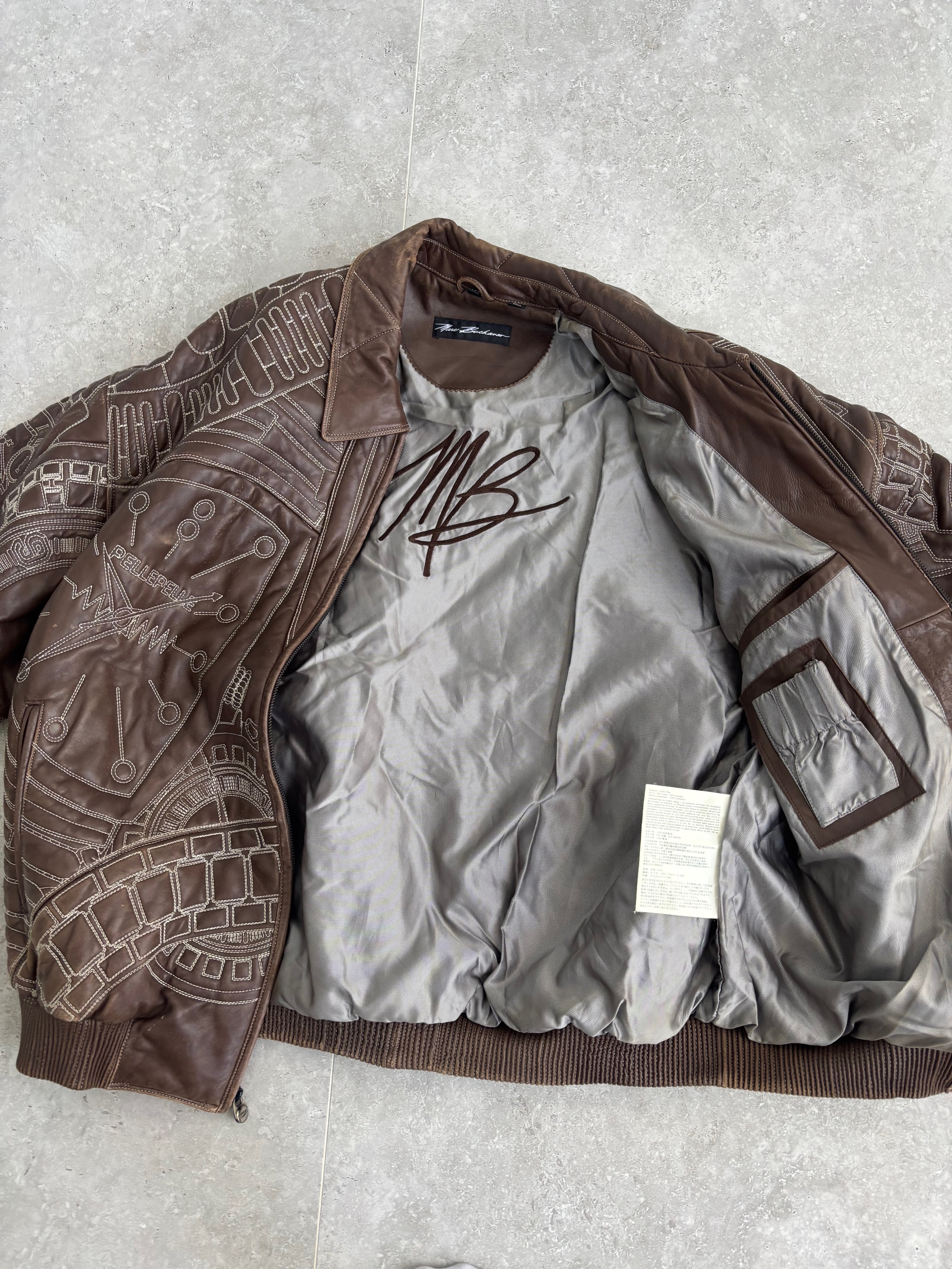 Vintage Marc Buchanan Watches Embroidered Pelle Pelle Leather Jacket Size XL