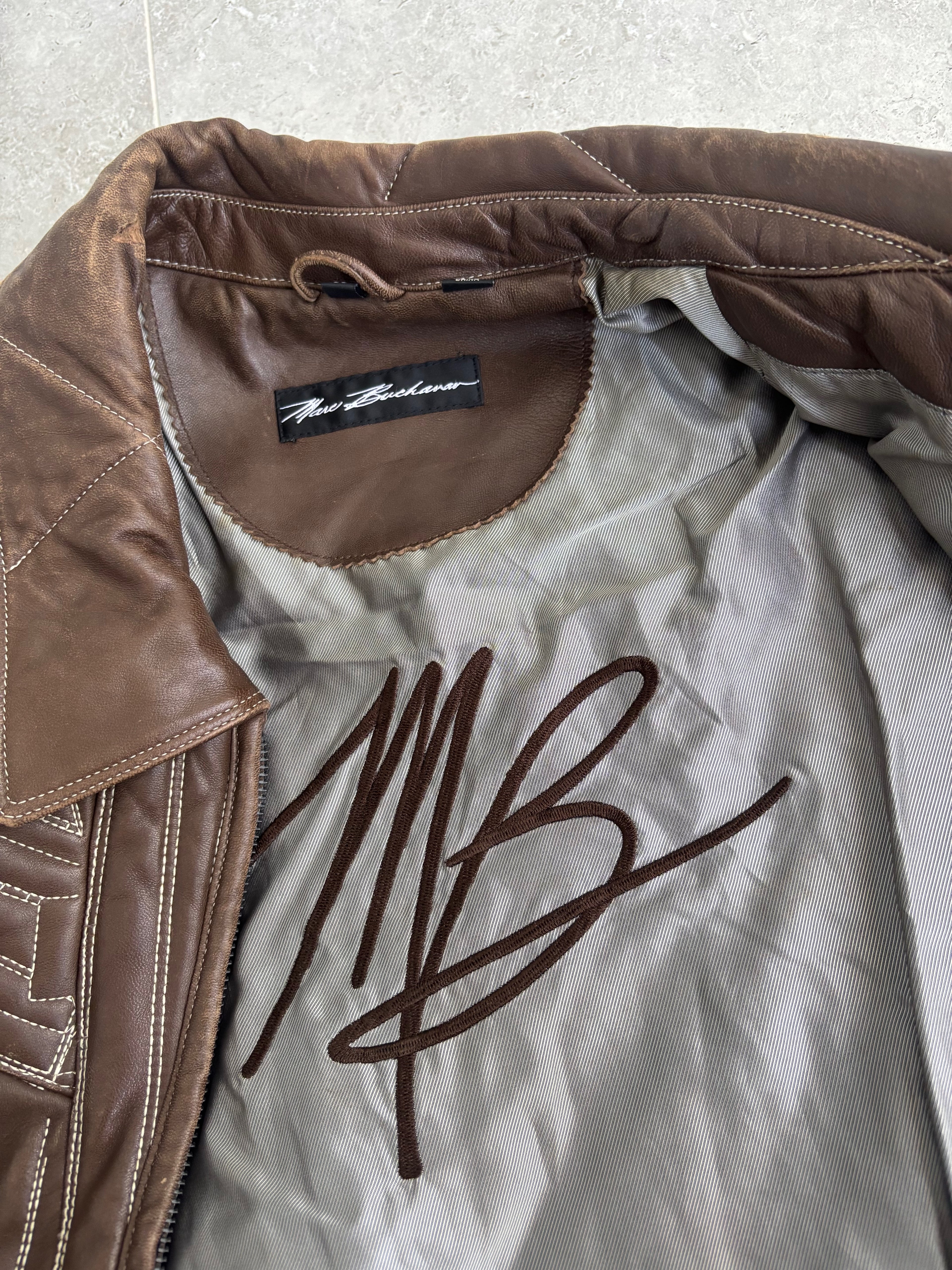 Vintage Marc Buchanan Watches Embroidered Pelle Pelle Leather Jacket Size XL