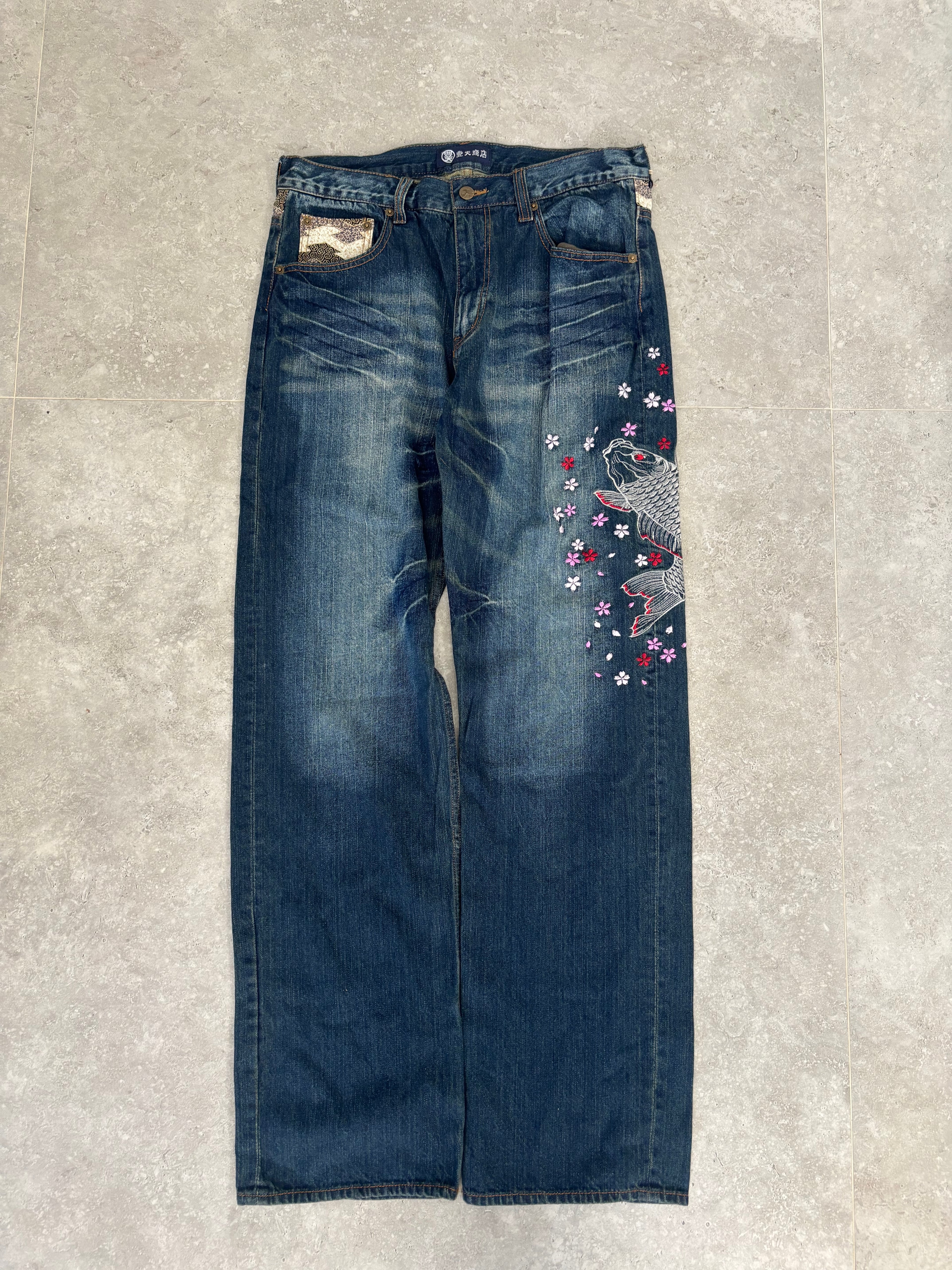 Japanese Embroidered Koi Jeans size 32-34