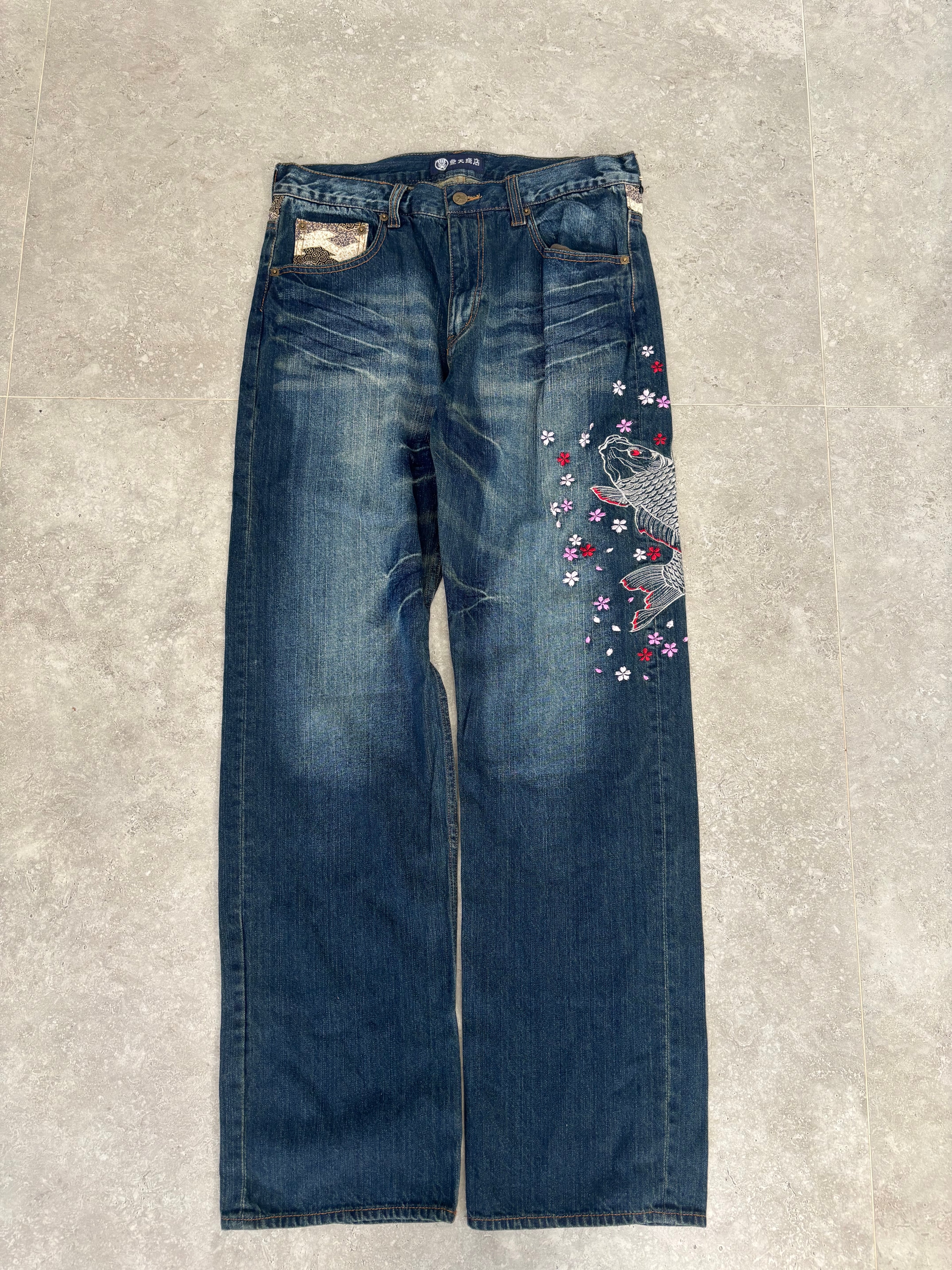 Japanese Embroidered Koi Jeans size 32-34