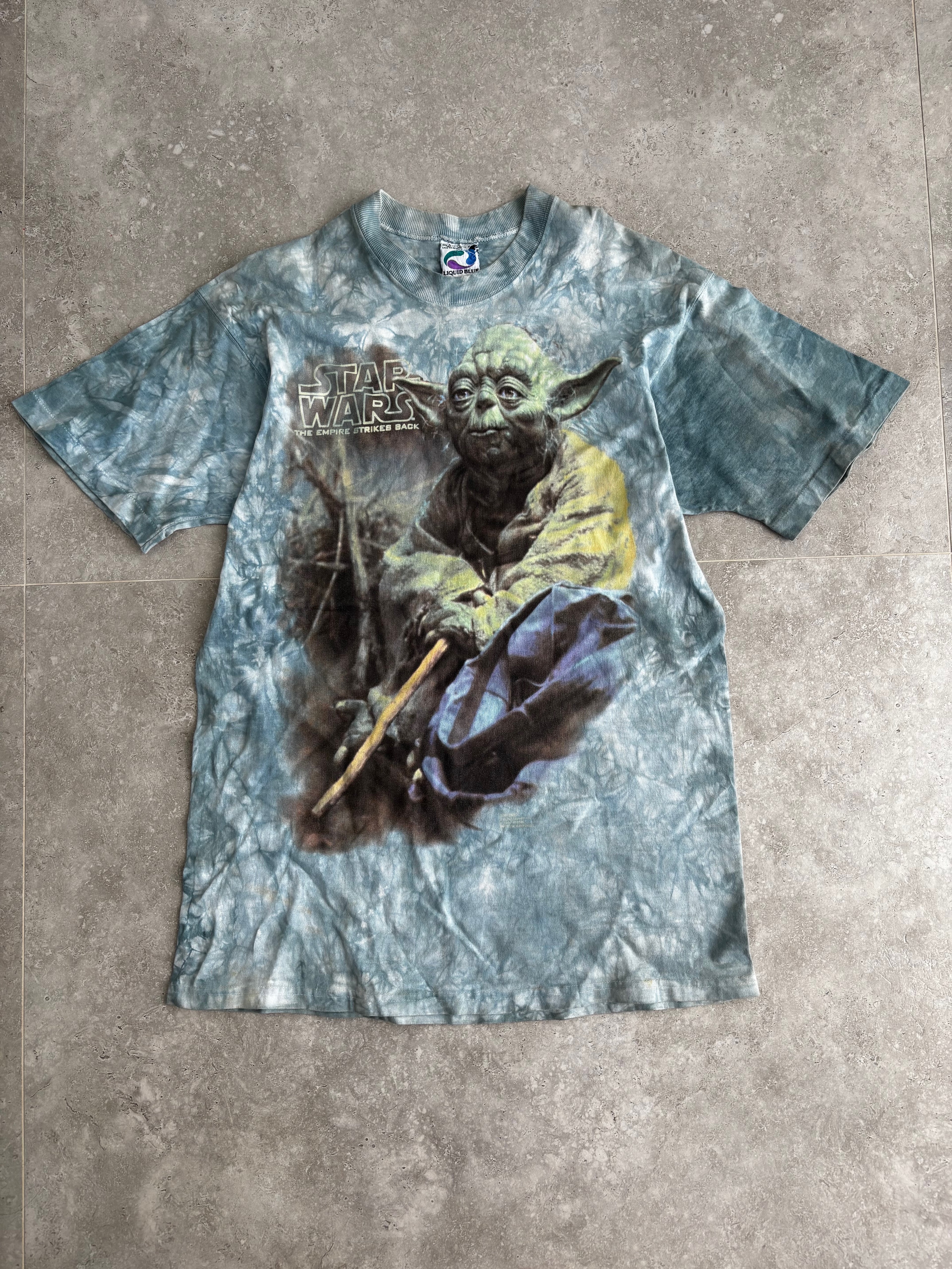 Vintage Star Wars Yoda Liquid Blue Teeshirt Size L