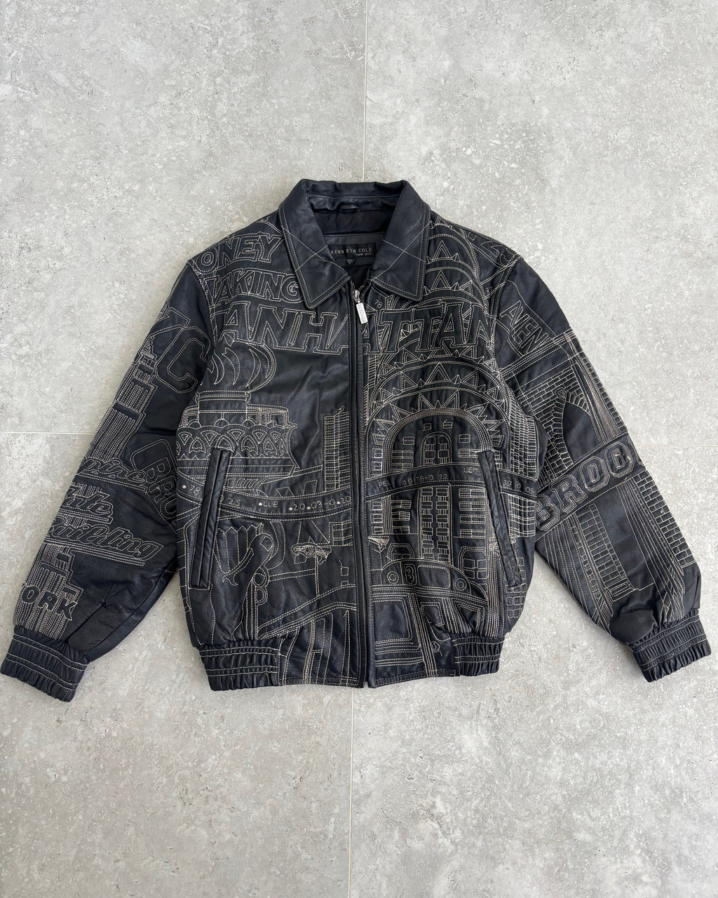 Vintage Kenneth Cole NewYork Embroidered Leather Jacket Size-M