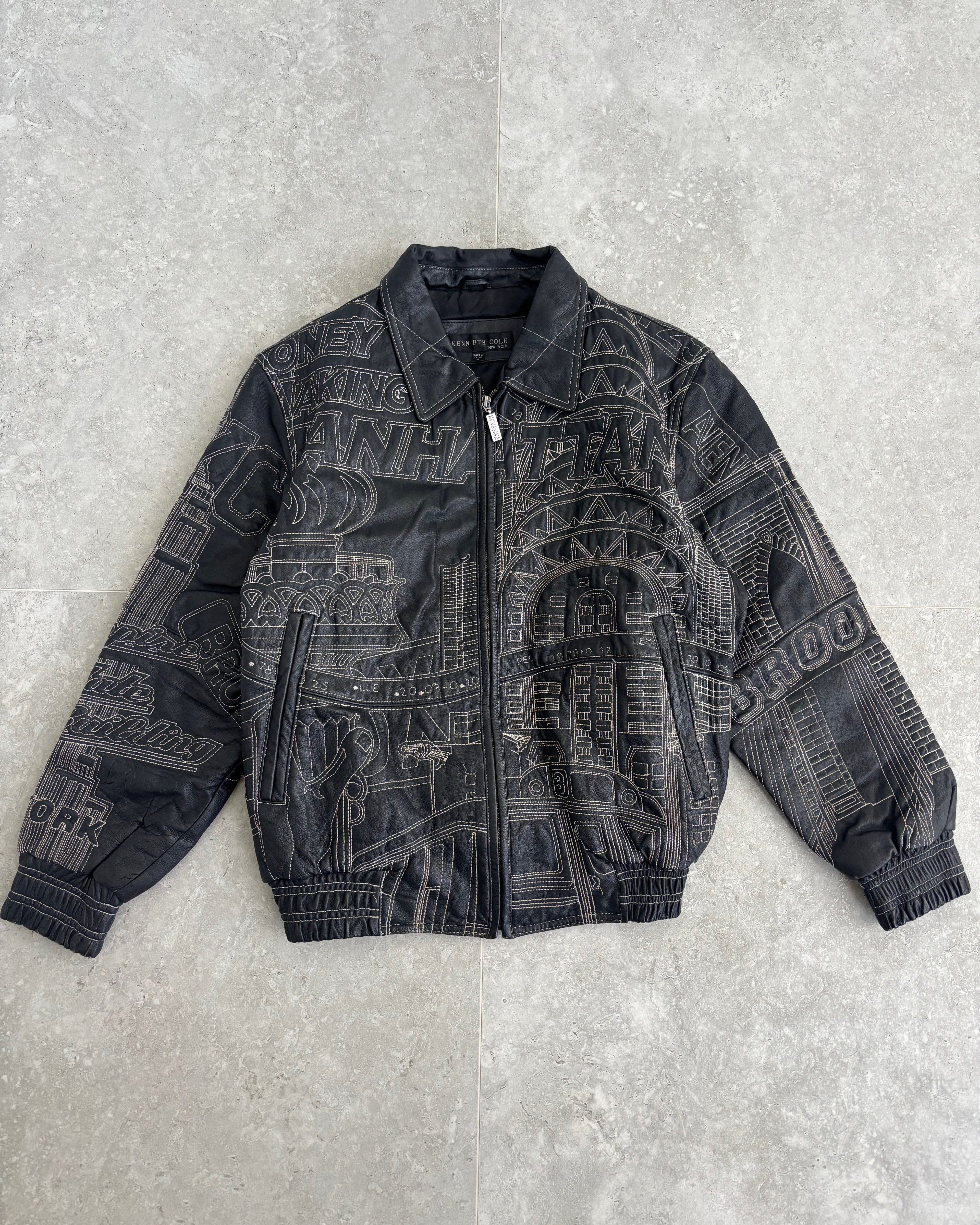 Vintage Kenneth Cole NewYork Embroidered Leather Jacket Size-M