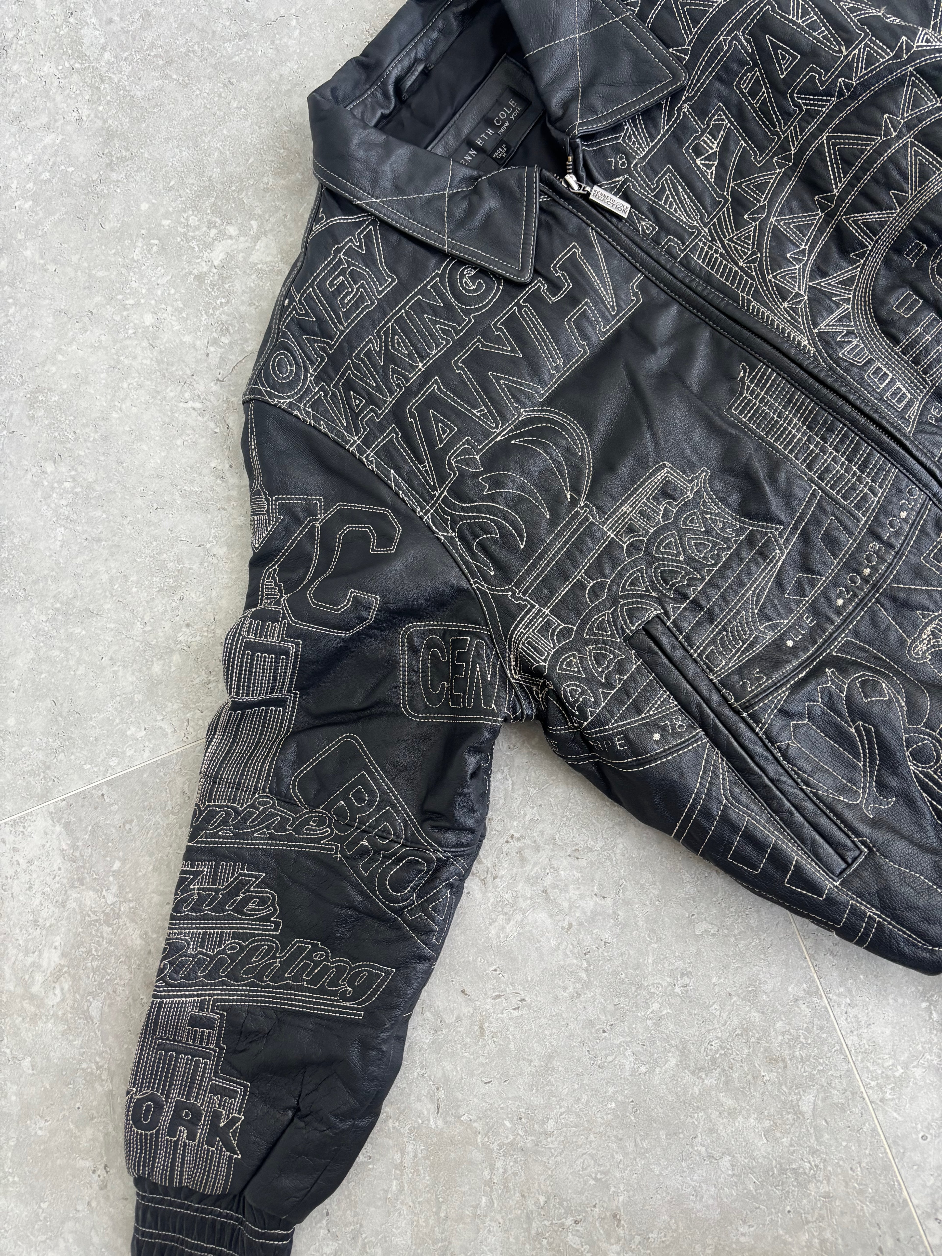 Vintage Kenneth Cole NewYork Embroidered Leather Jacket Size-M