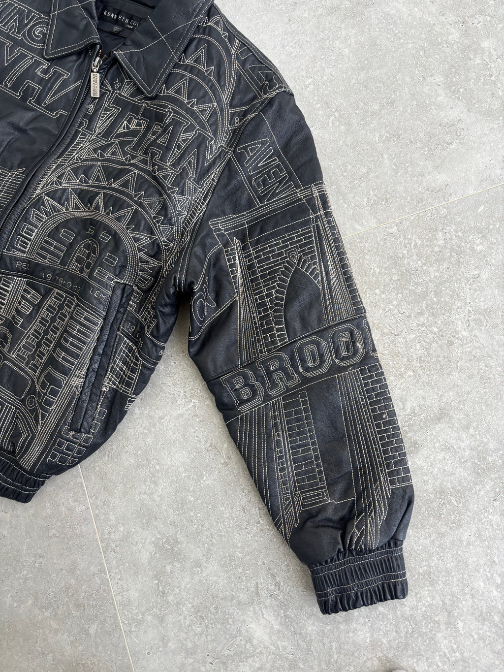 Vintage Kenneth Cole NewYork Embroidered Leather Jacket Size-M