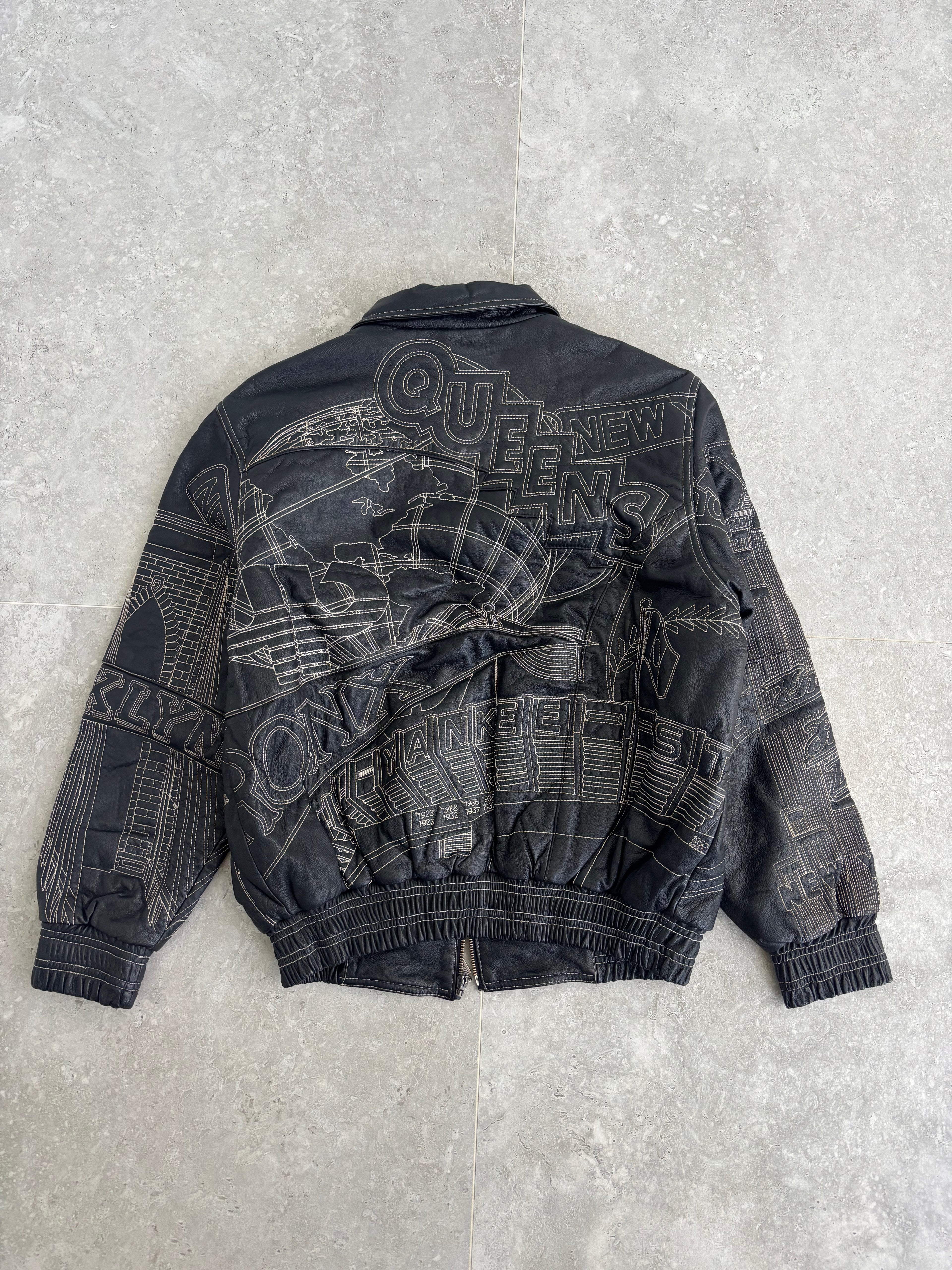 Vintage Kenneth Cole NewYork Embroidered Leather Jacket Size-M
