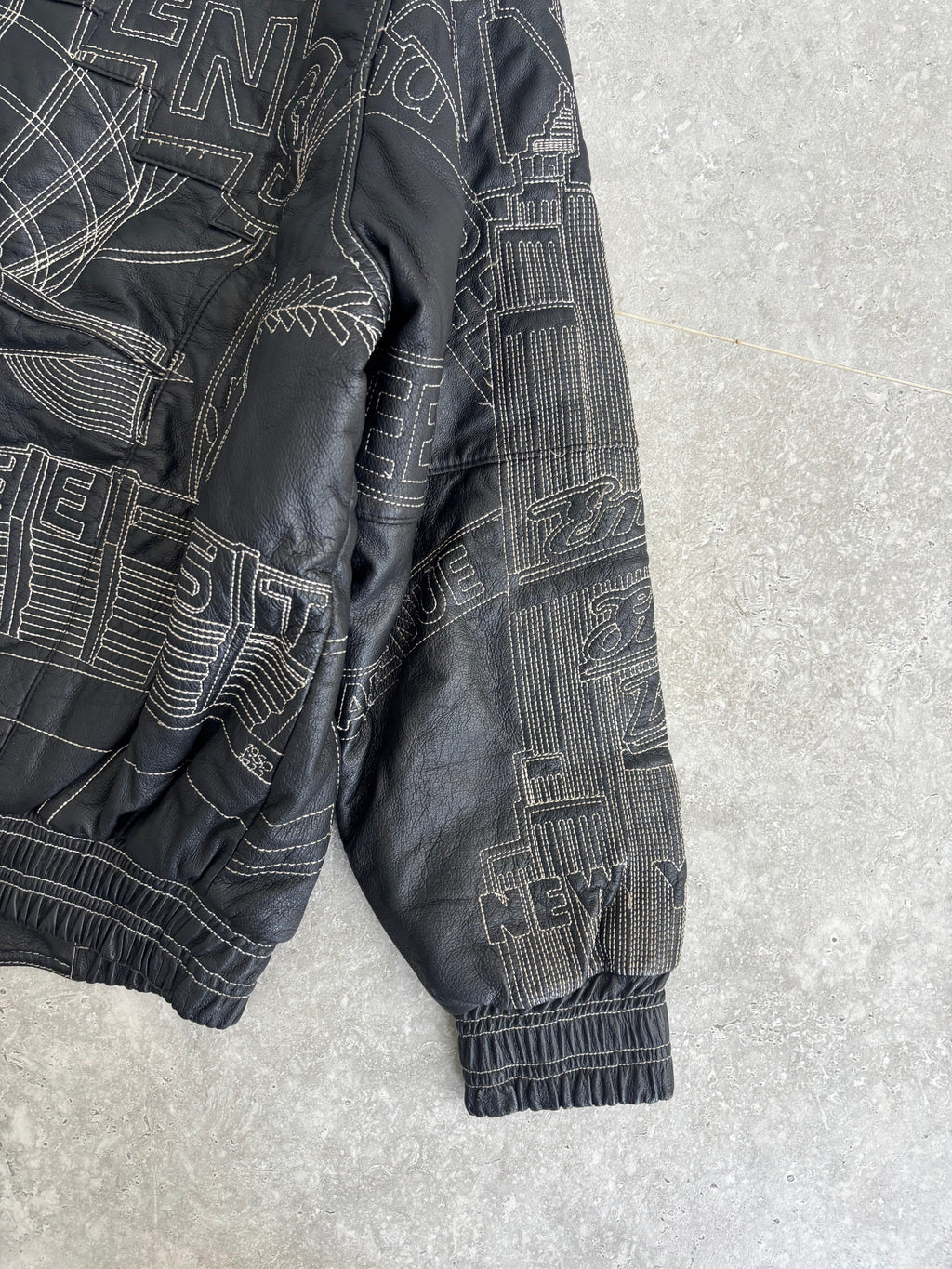 Vintage Kenneth Cole NewYork Embroidered Leather Jacket Size-M