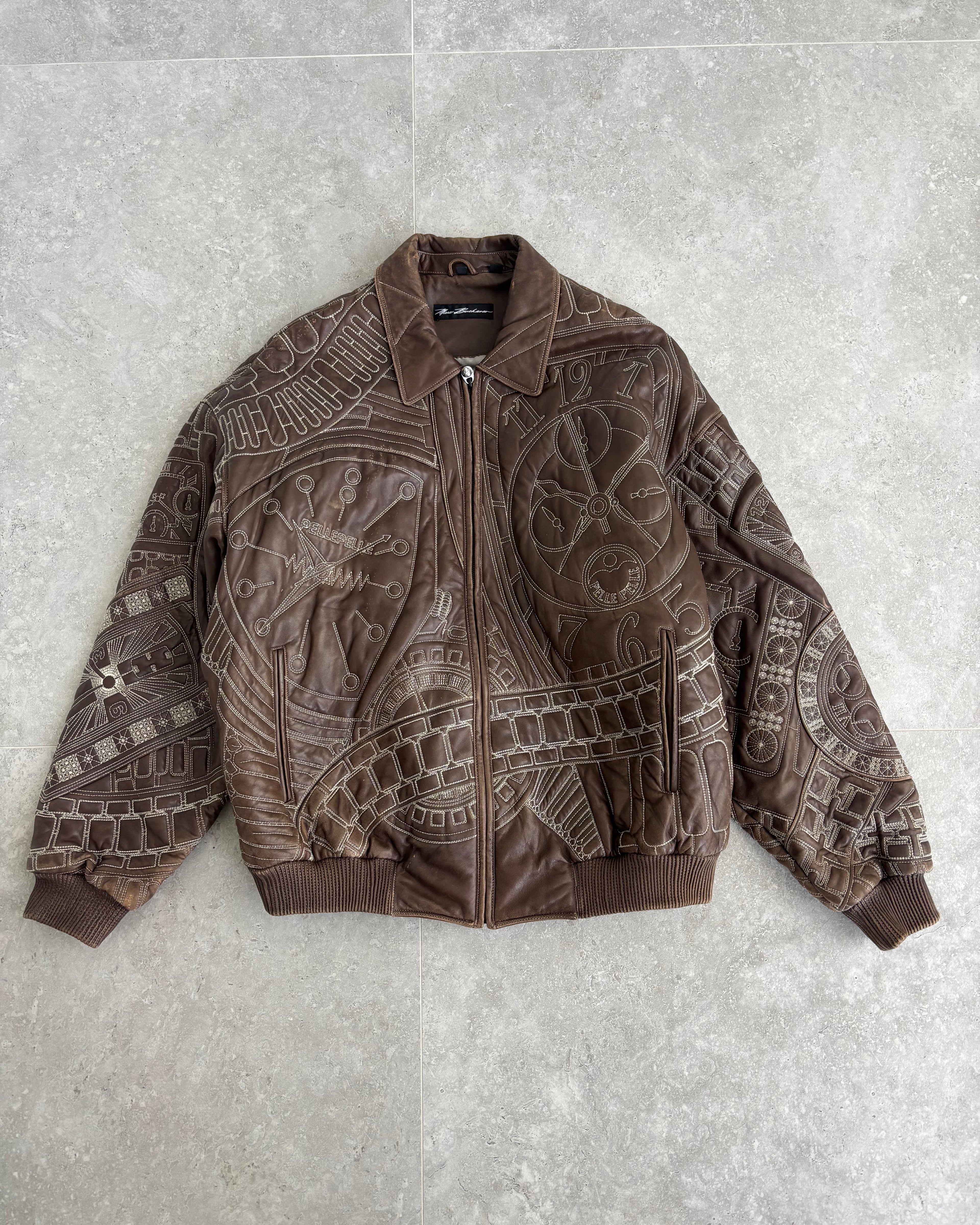 Vintage Marc Buchanan Watches Embroidered Pelle Pelle Leather Jacket Size XL