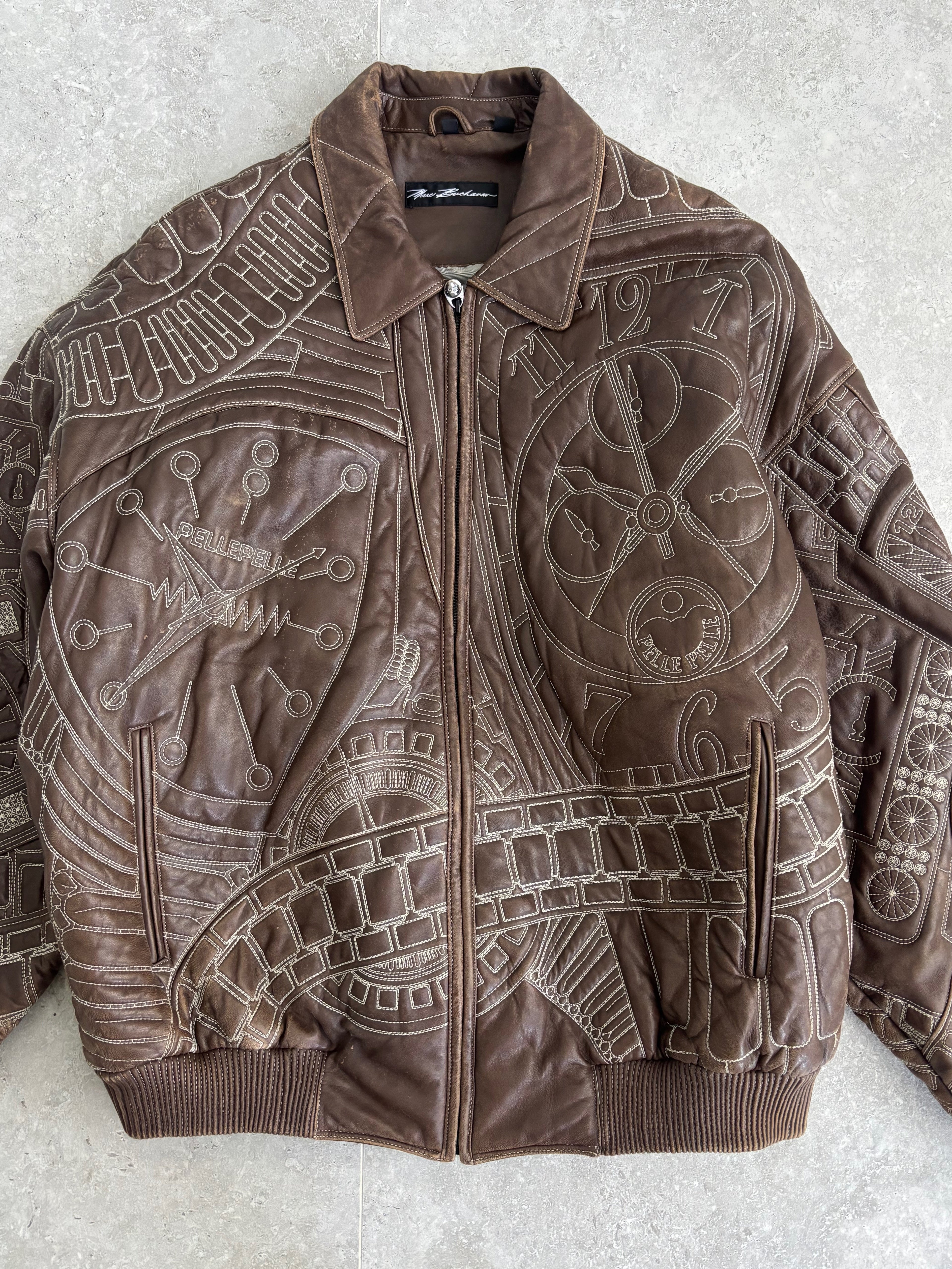 Vintage Marc Buchanan Watches Embroidered Pelle Pelle Leather Jacket Size XL