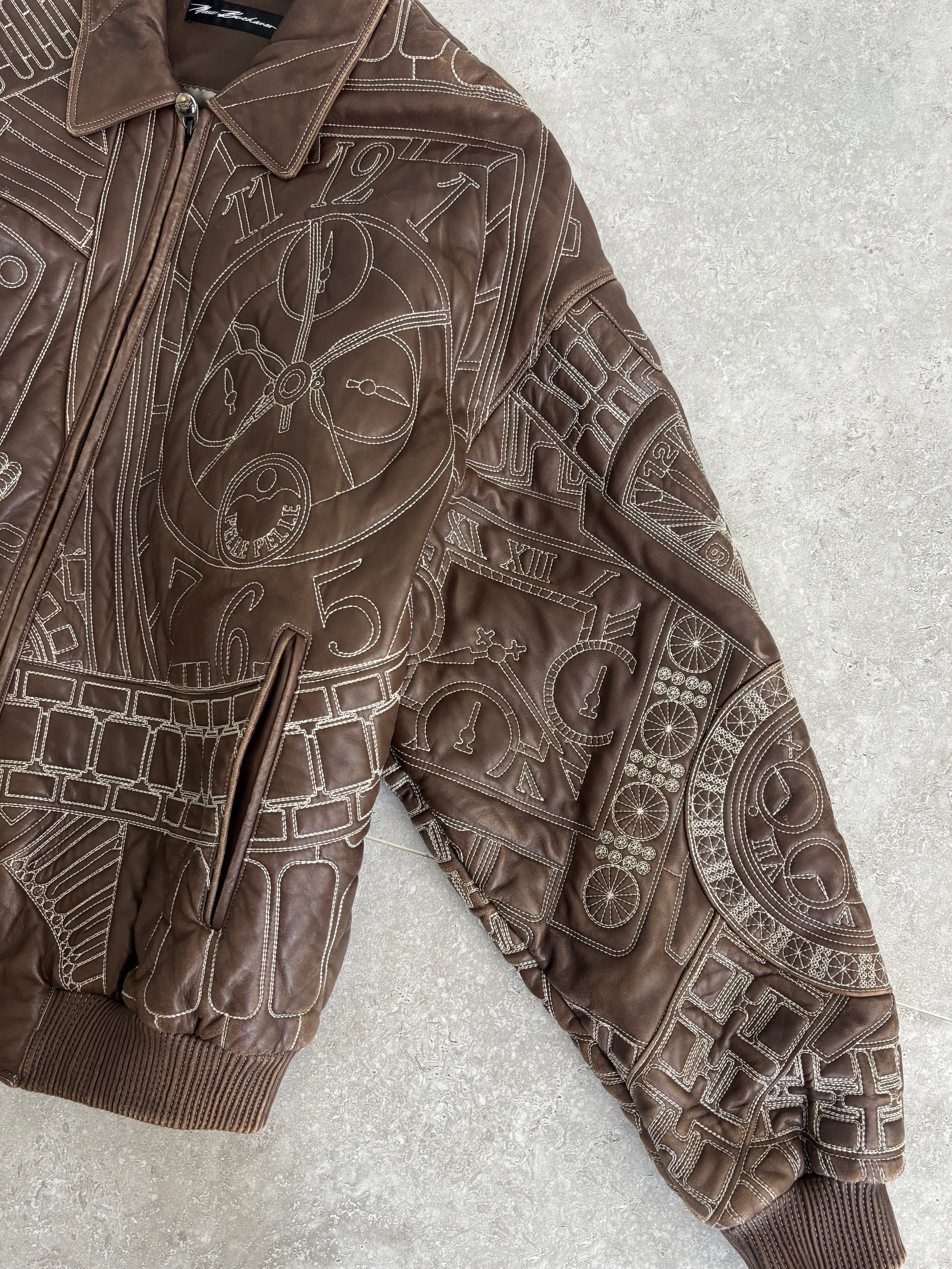 Vintage Marc Buchanan Watches Embroidered Pelle Pelle Leather Jacket Size XL