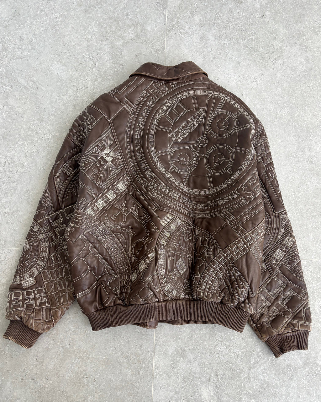 Vintage Marc Buchanan Watches Embroidered Pelle Pelle Leather Jacket Size XL