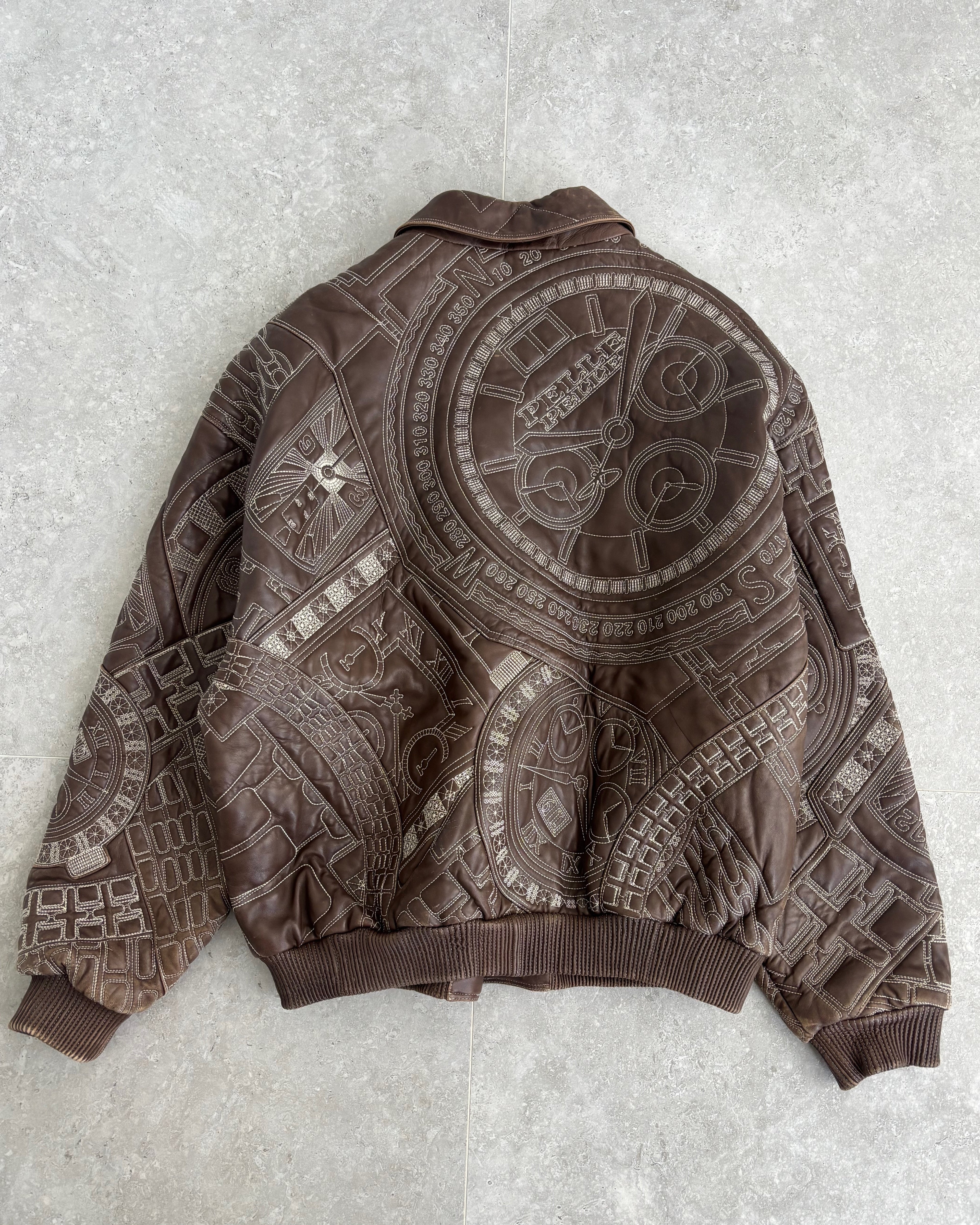 Vintage Marc Buchanan Watches Embroidered Pelle Pelle Leather Jacket Size XL
