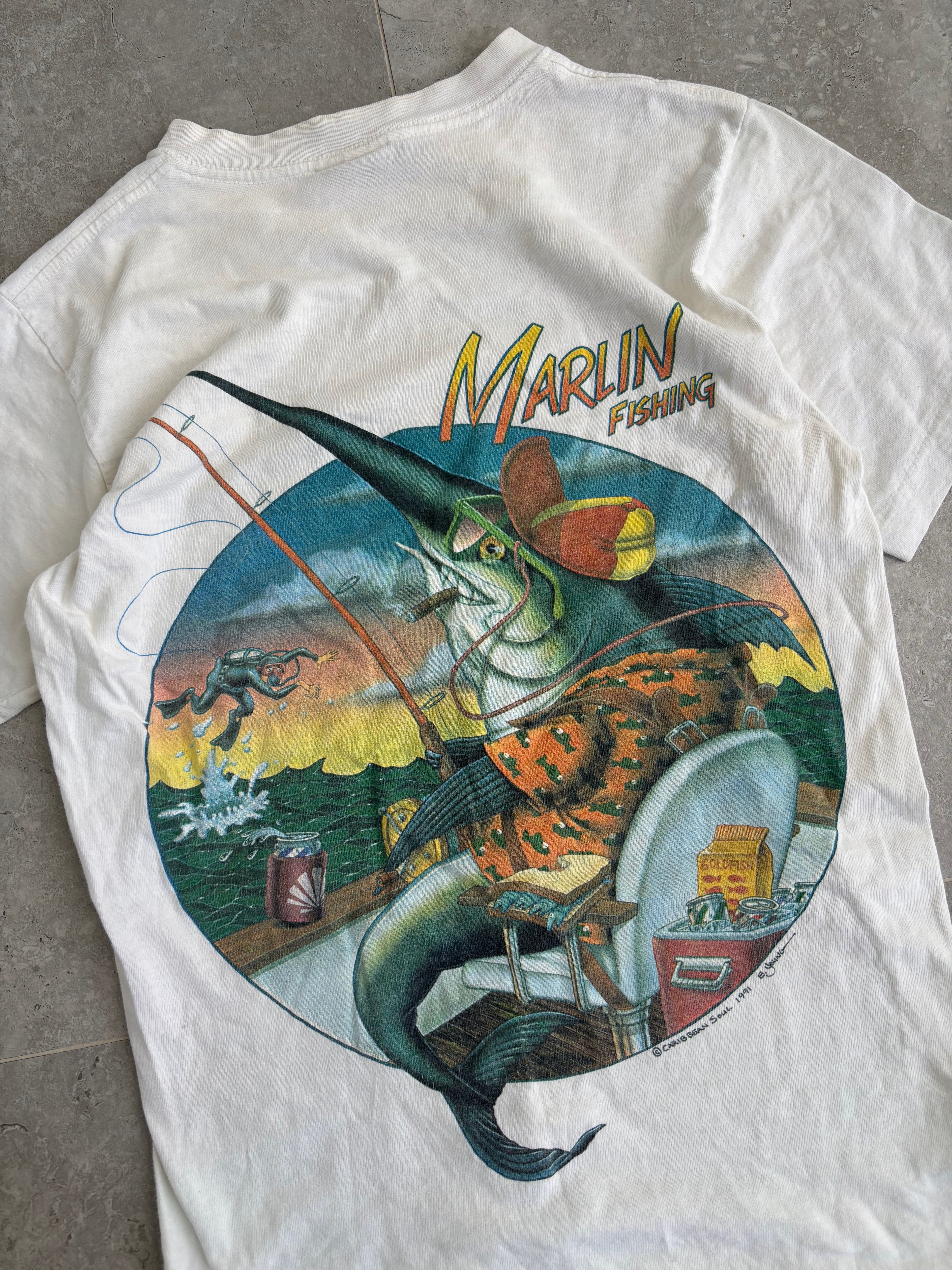 Vintage Caribbean Marlin fishing T-shirt. Size L.
