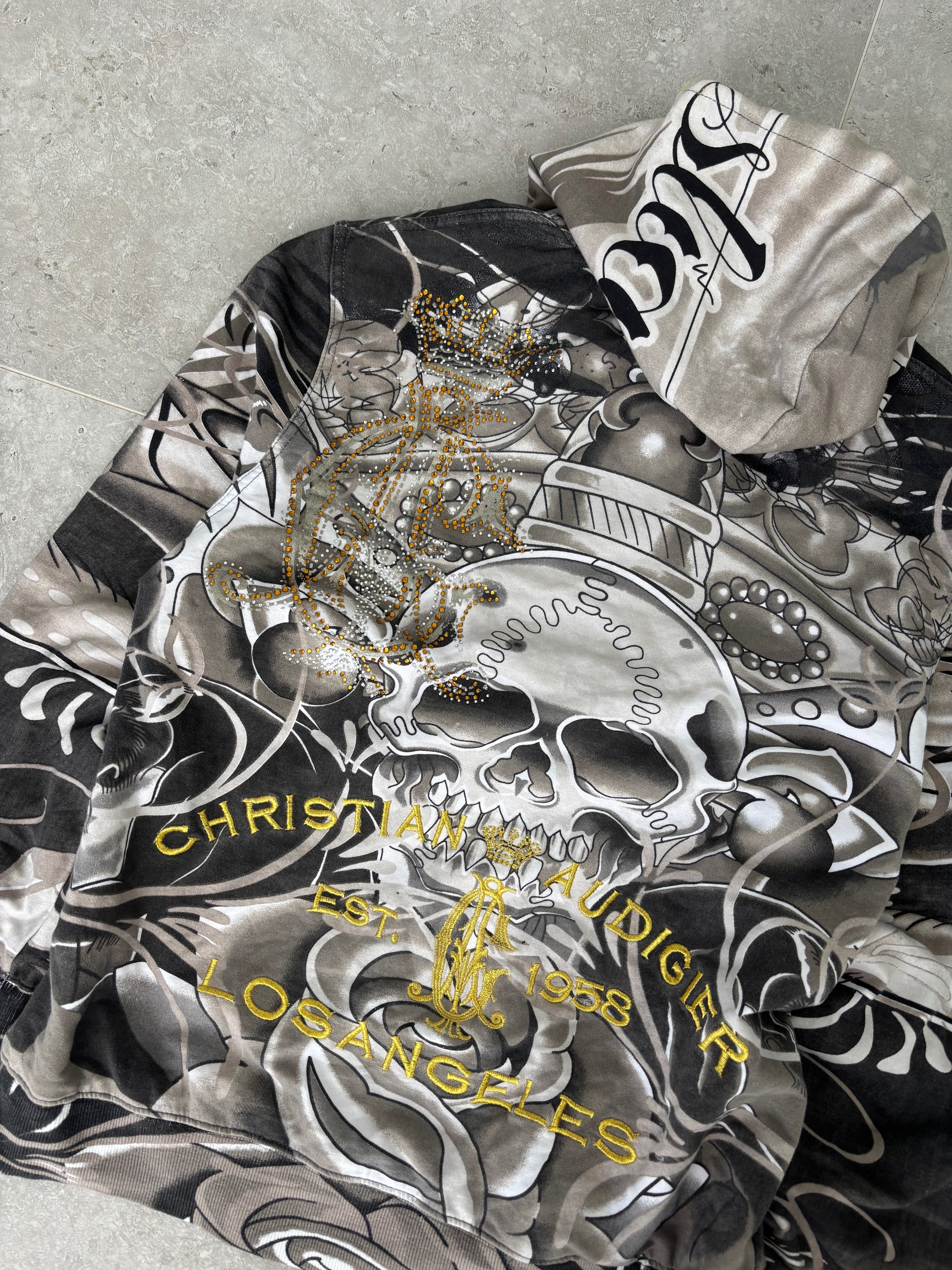 Christian Audigier deadstock Skull zip-up hoodie Size S-M