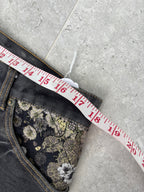 Karakuri black tab jeans with full dragon embroidery. Size 34–36.