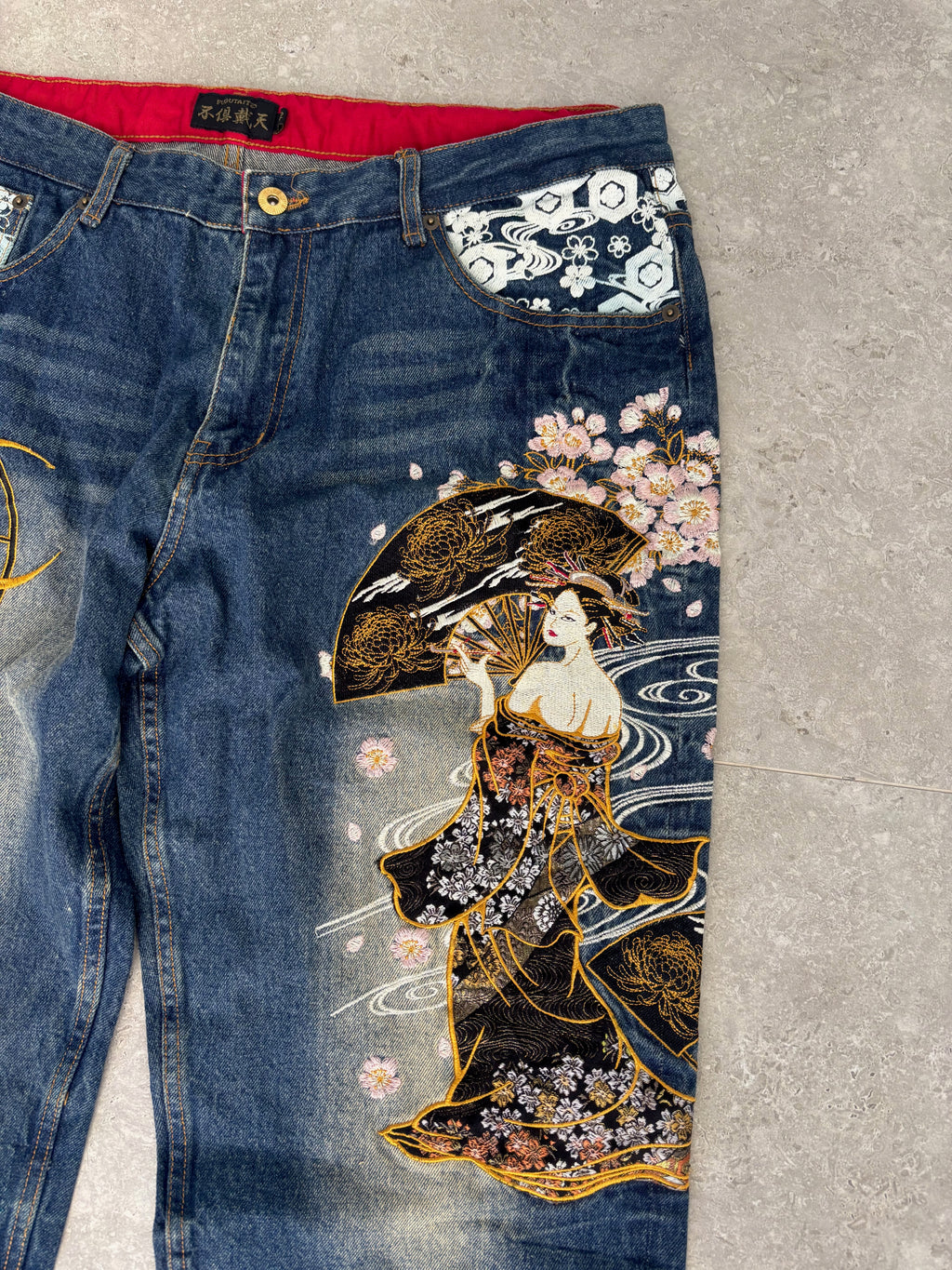 Japanese Cherry Blossom embroidered Jeans 38-40