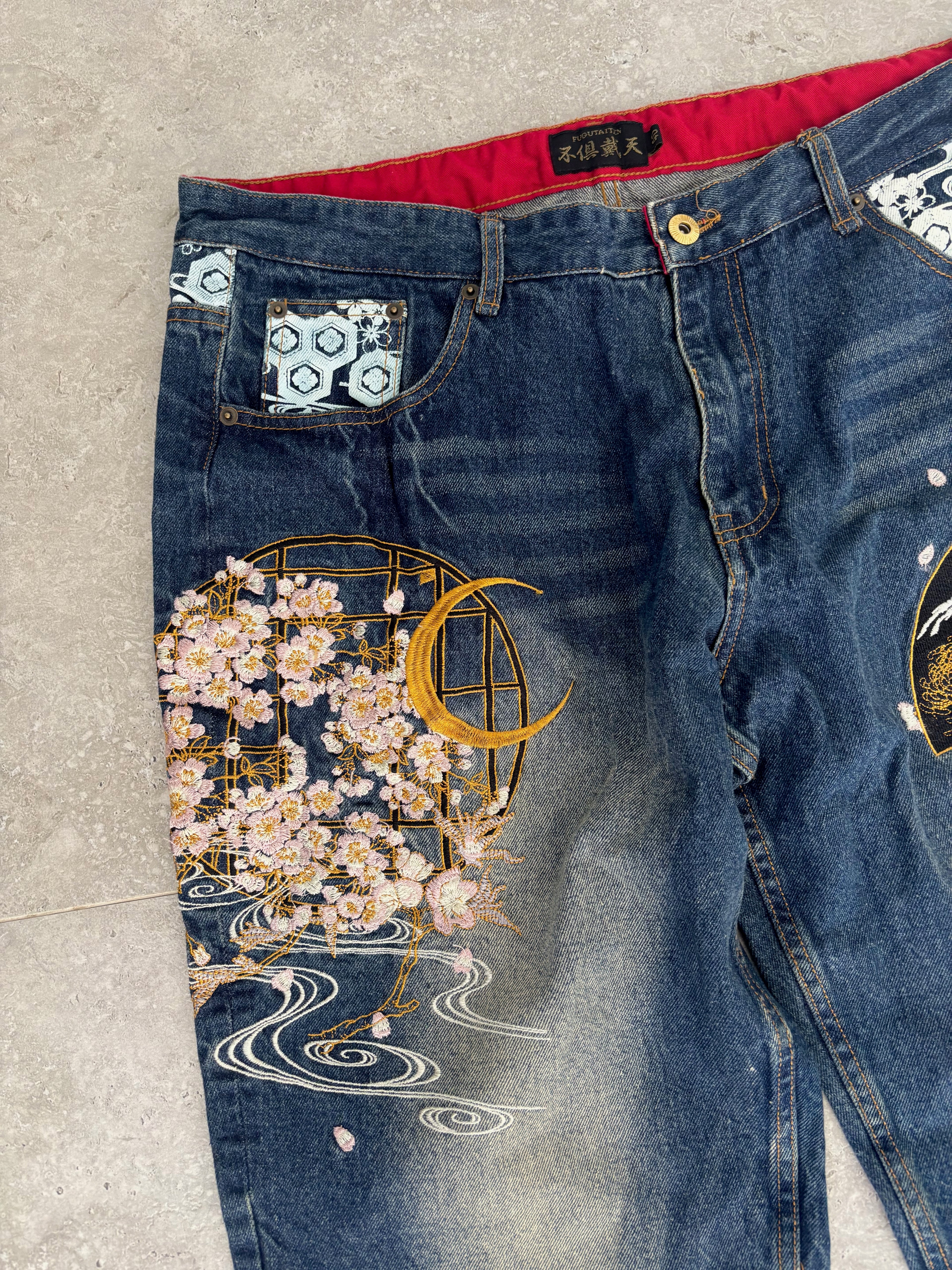 Japanese Cherry Blossom embroidered Jeans 38-40