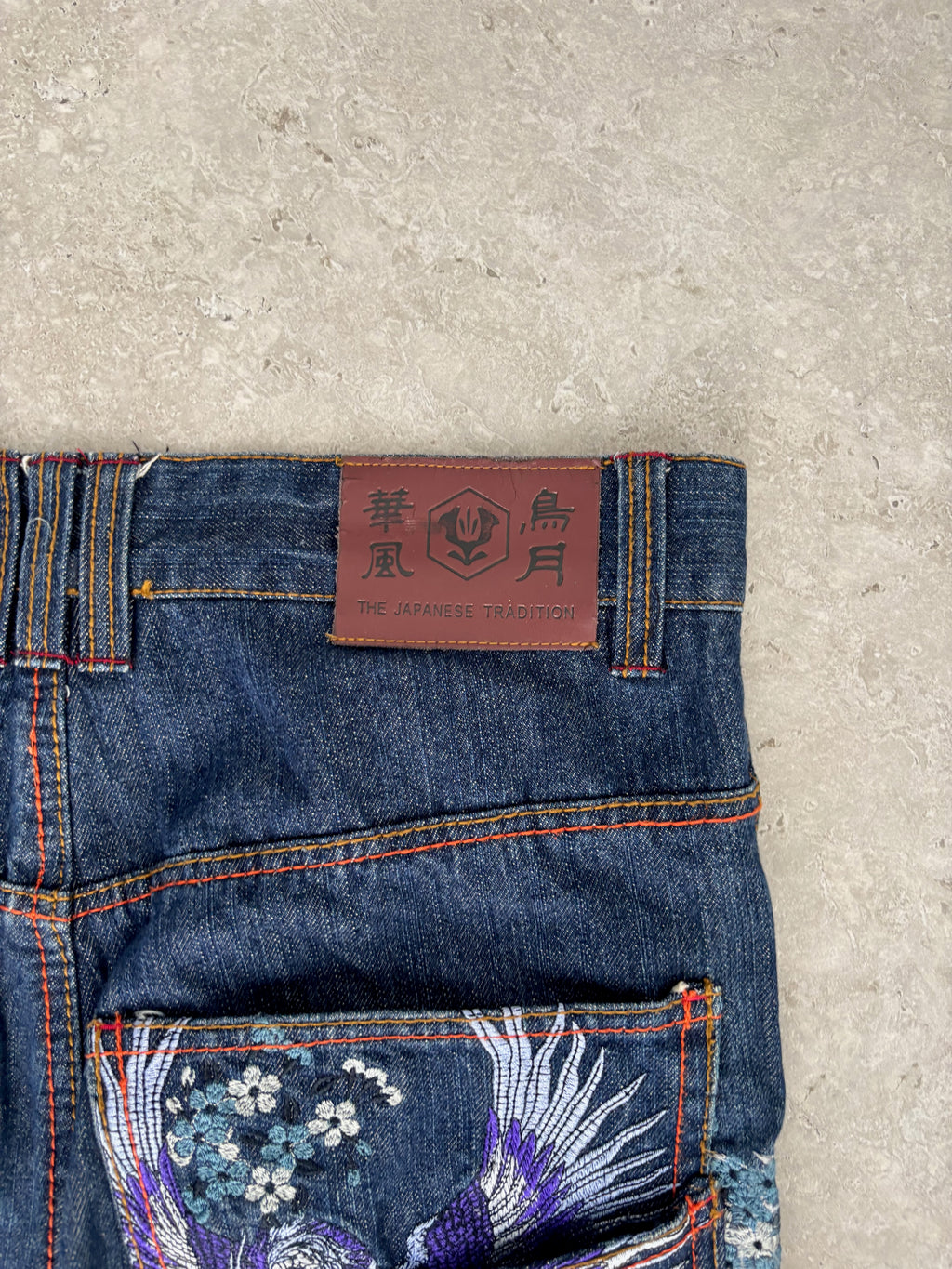 Japanese Tradition Dragon & Phoenix All-Over Embroidered Jeans — Size 30-32