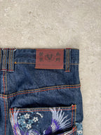 Japanese Tradition Dragon & Phoenix All-Over Embroidered Jeans — Size 30-32