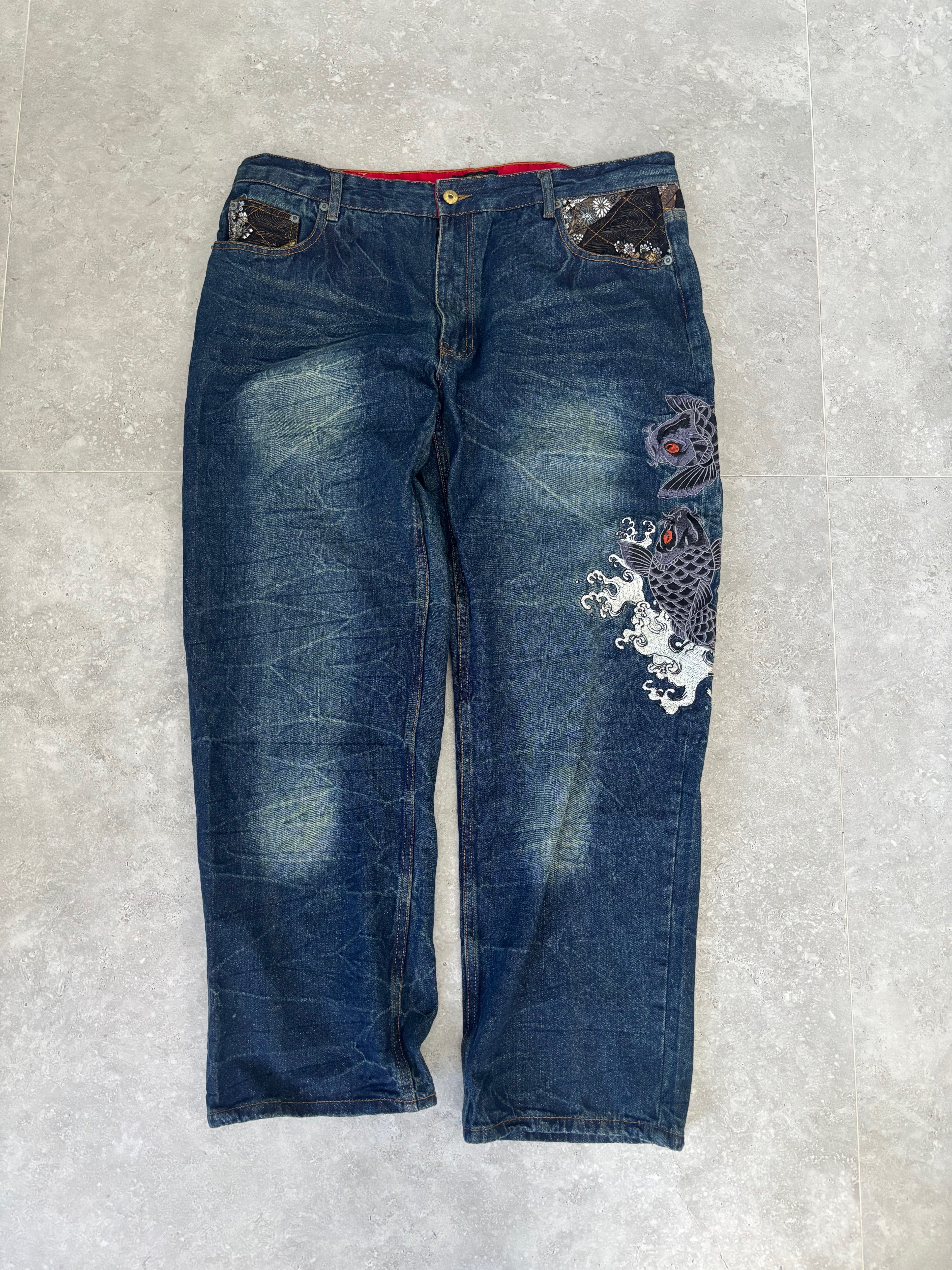 Japanese Embroidered Koi Jeans size 38-40