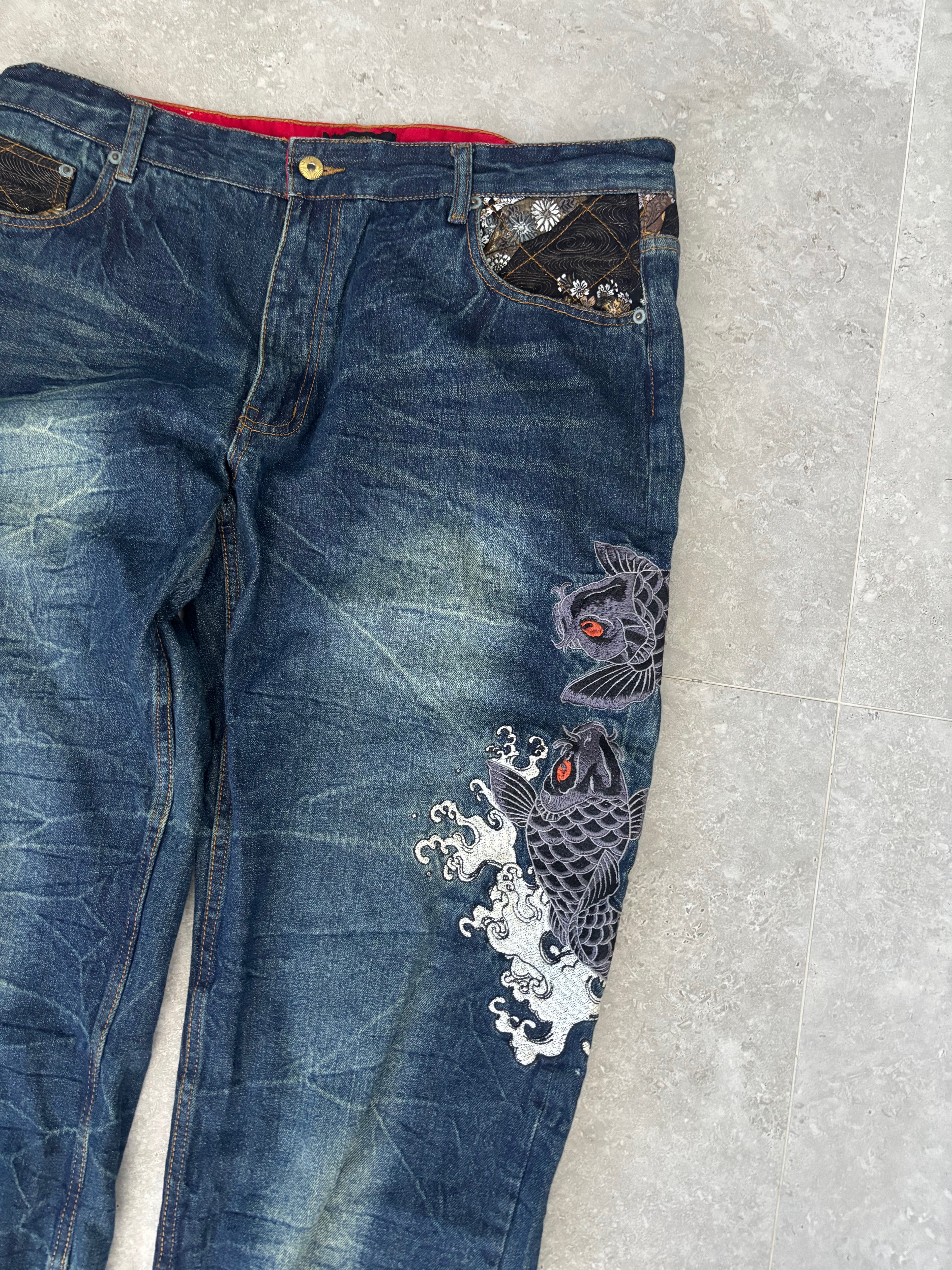 Japanese Embroidered Koi Jeans size 38-40