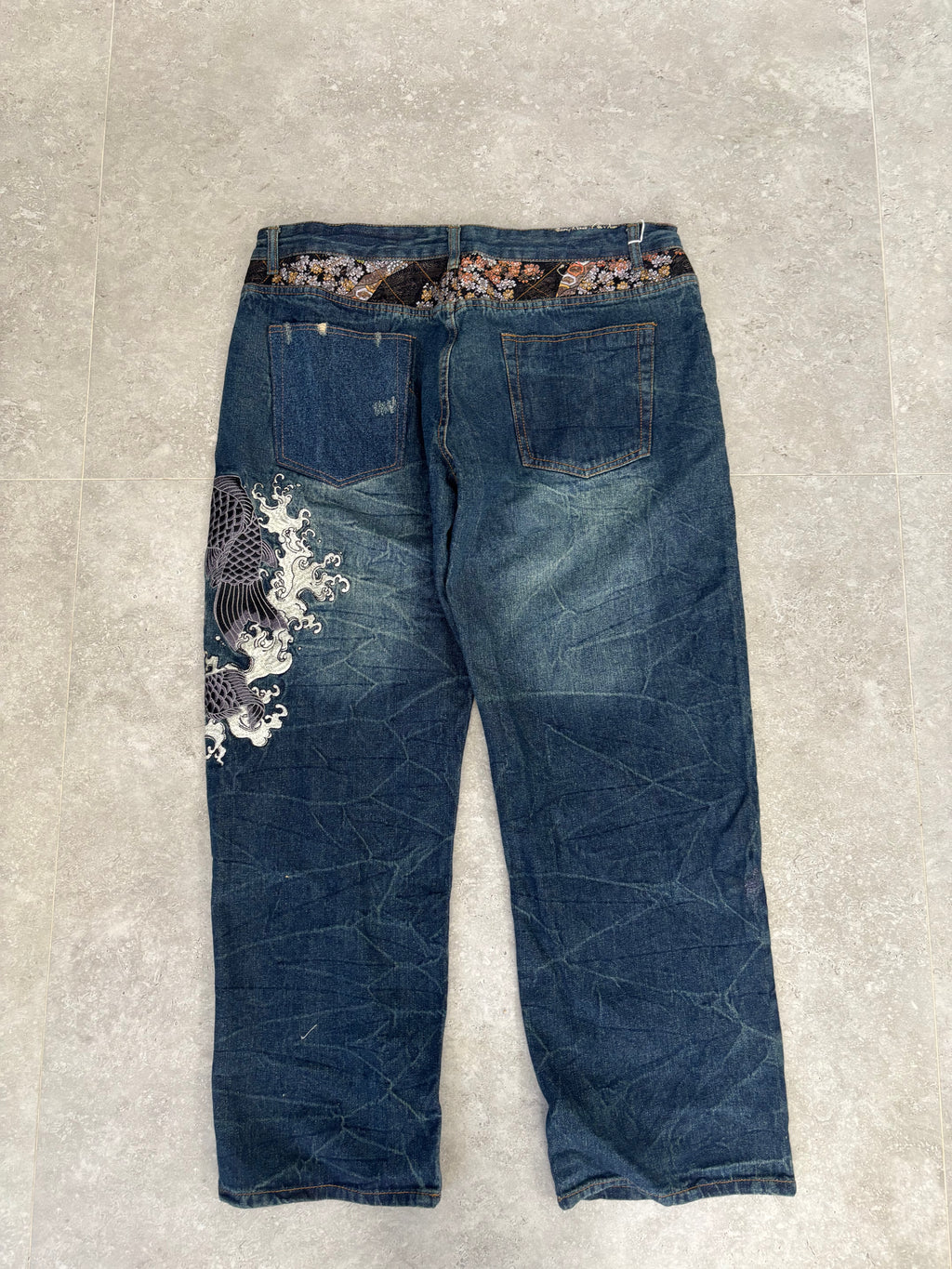 Japanese Embroidered Koi Jeans size 38-40