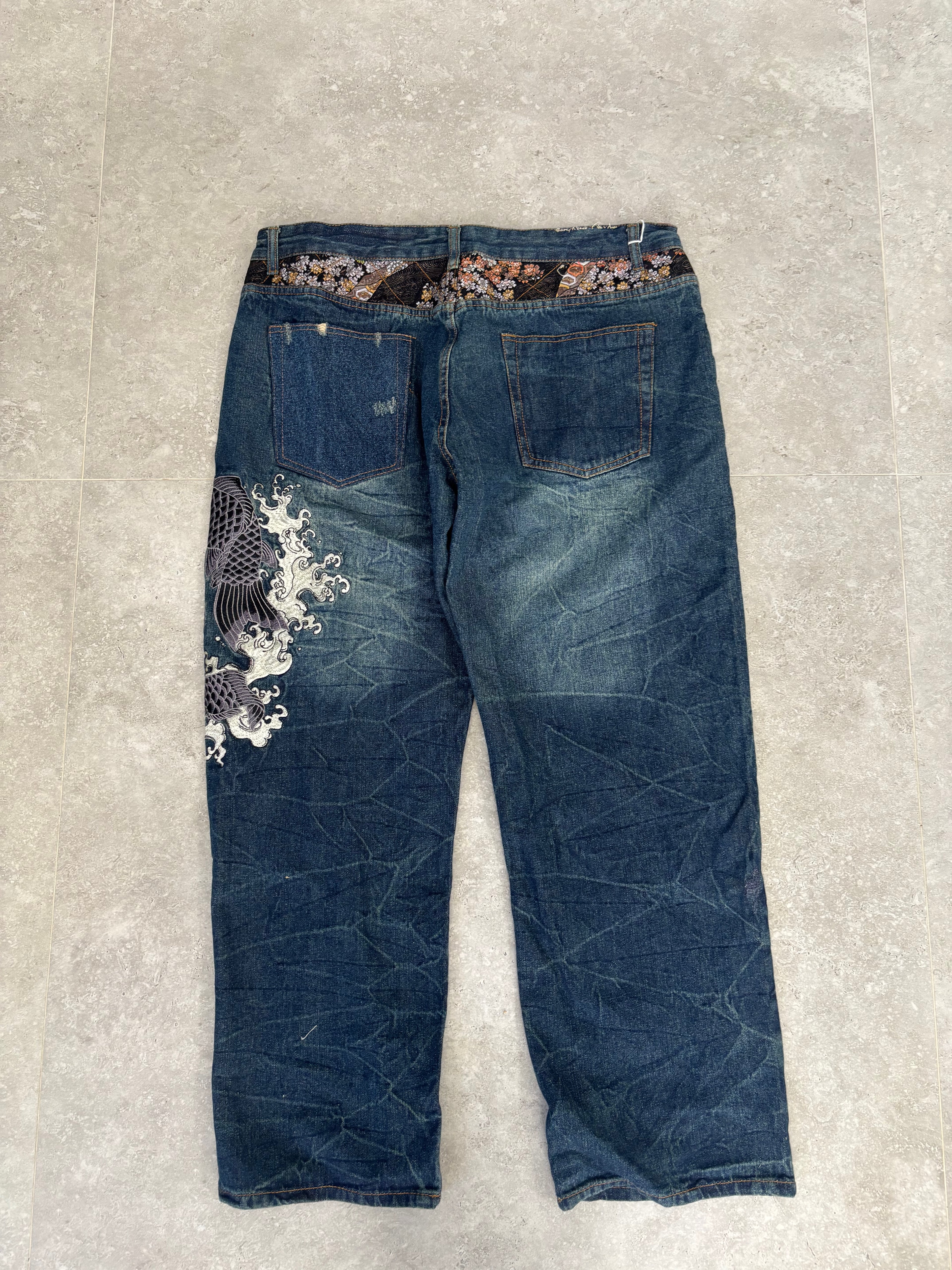 Japanese Embroidered Koi Jeans size 38-40