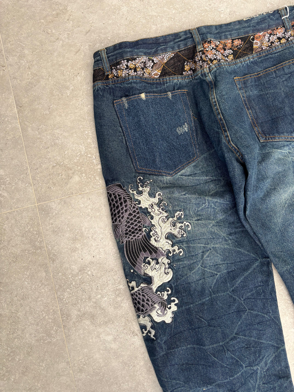 Japanese Embroidered Koi Jeans size 38-40