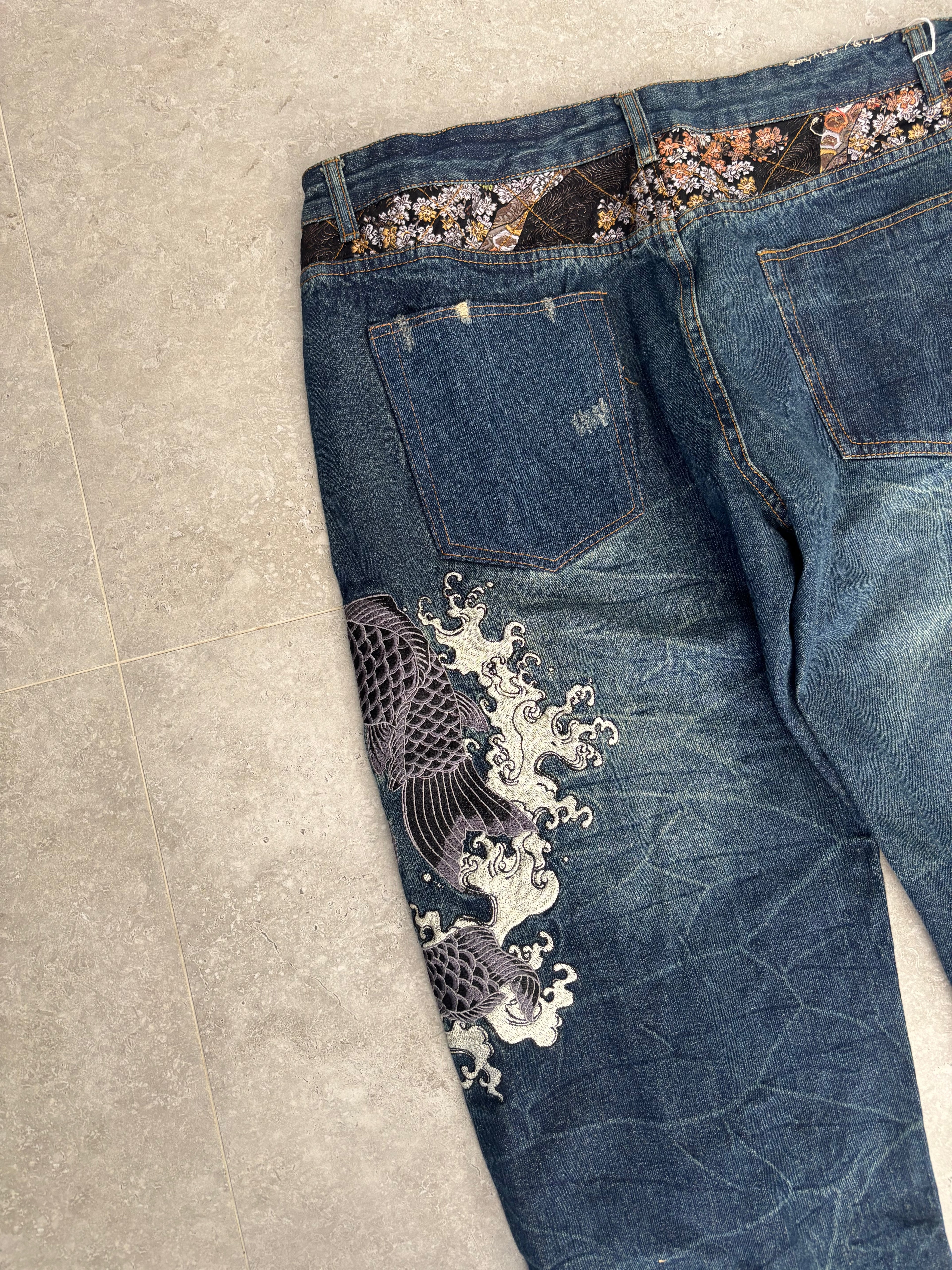 Japanese Embroidered Koi Jeans size 38-40