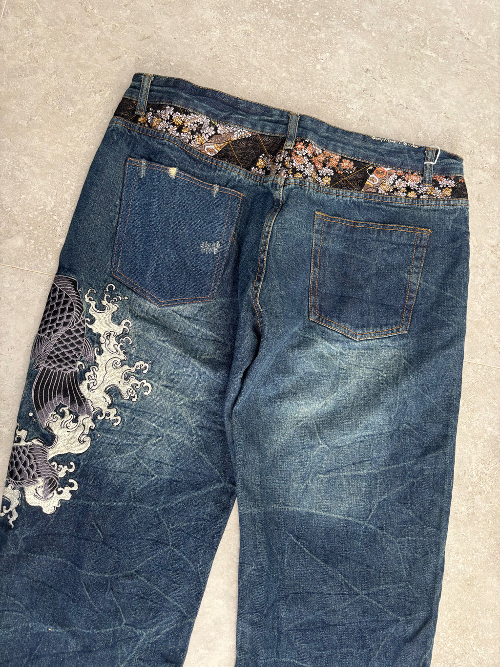 Japanese Embroidered Koi Jeans size 38-40