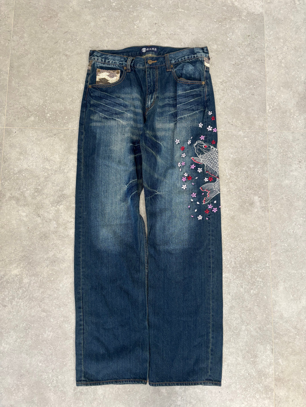 Japanese Embroidered Koi Jeans size 32-34