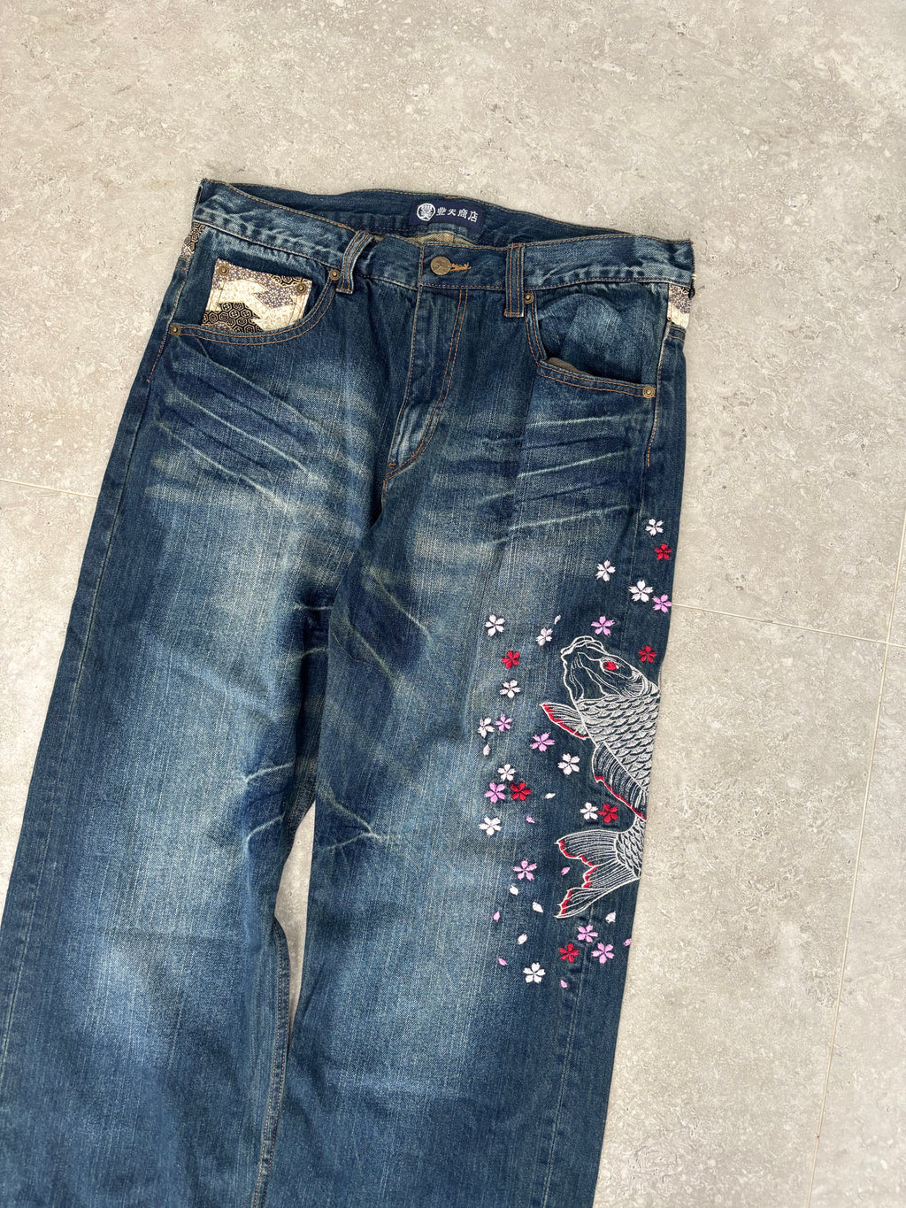 Japanese Embroidered Koi Jeans size 32-34