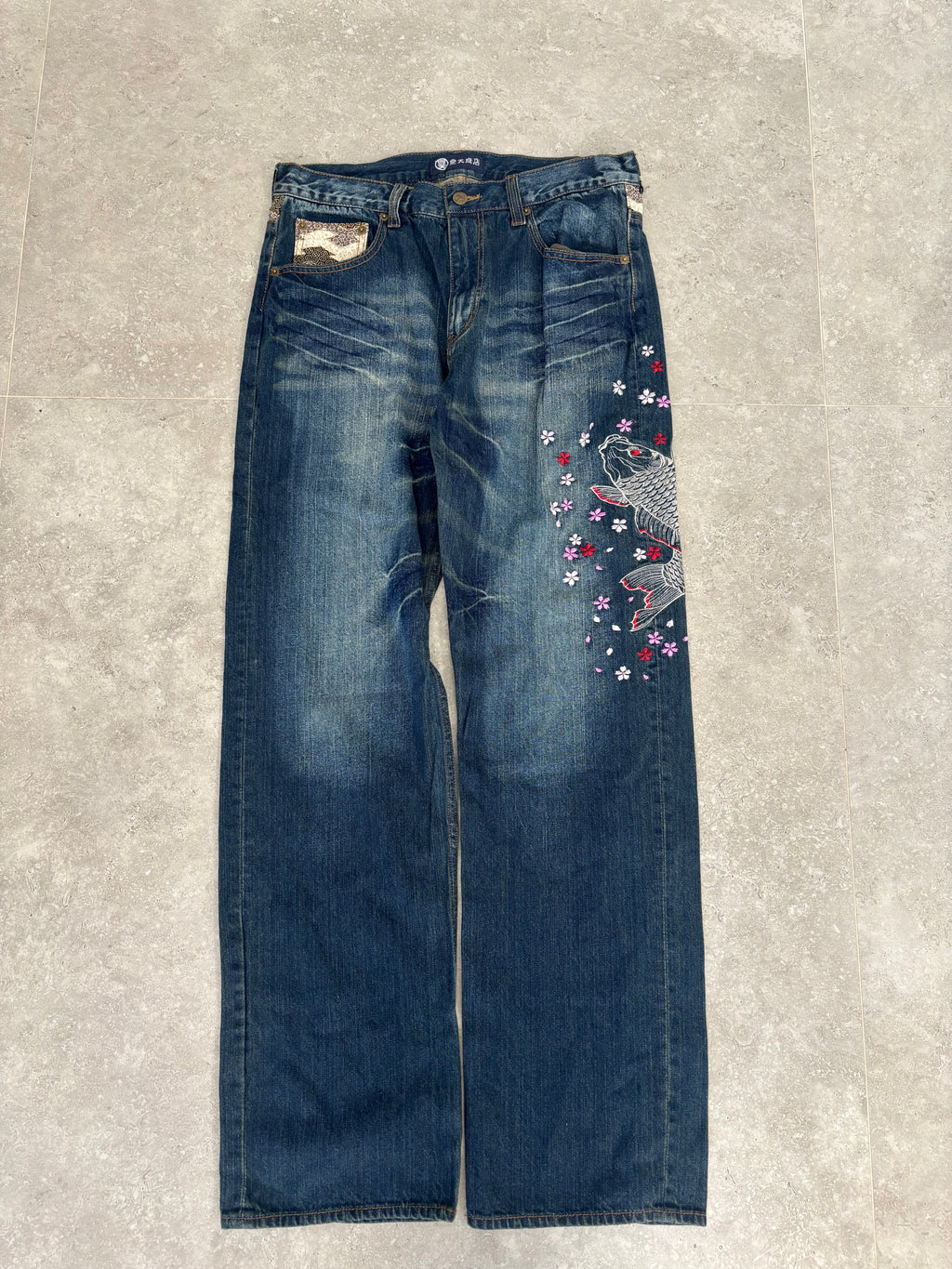 Japanese Embroidered Koi Jeans size 32-34