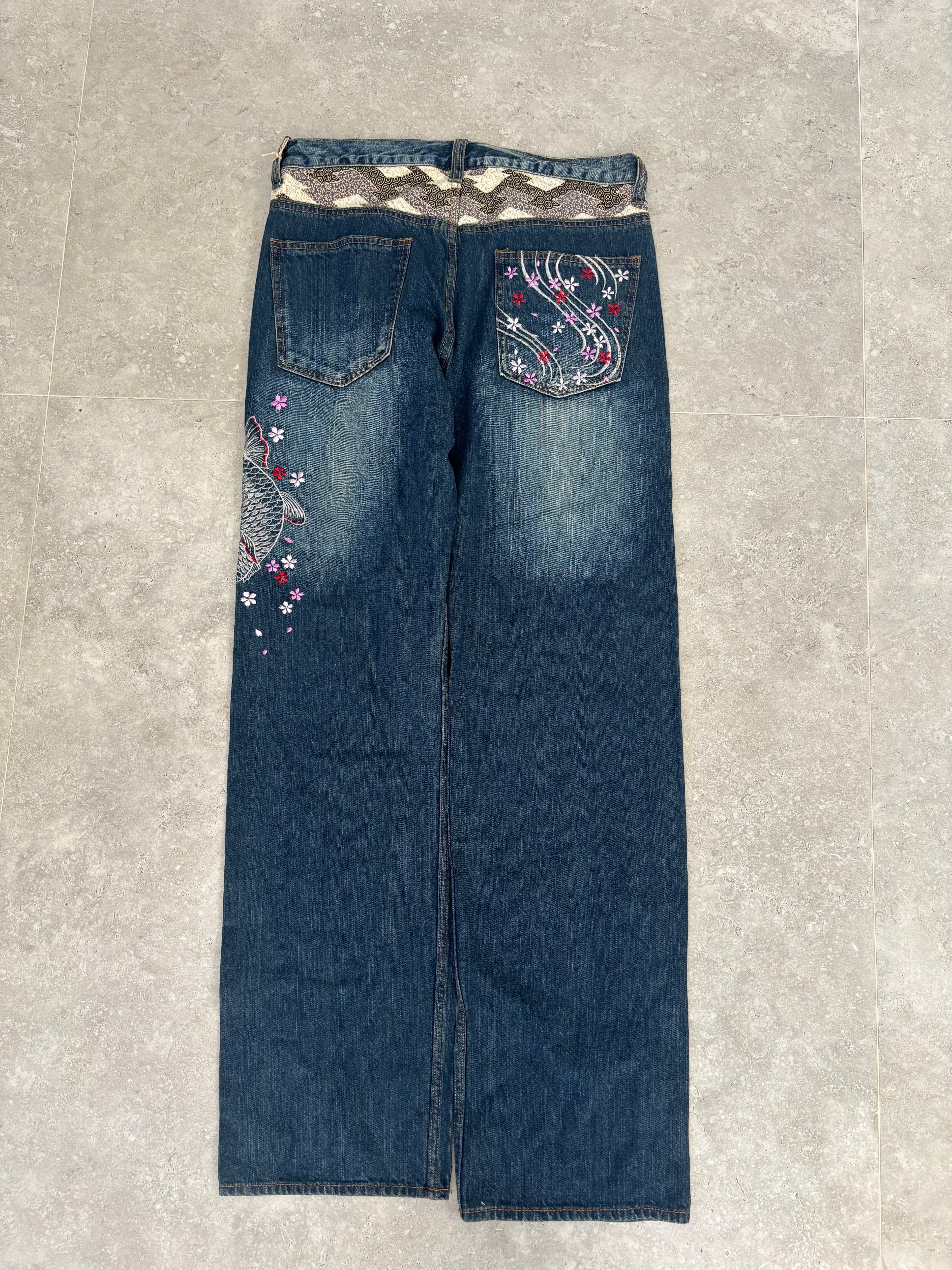 Japanese Embroidered Koi Jeans size 32-34