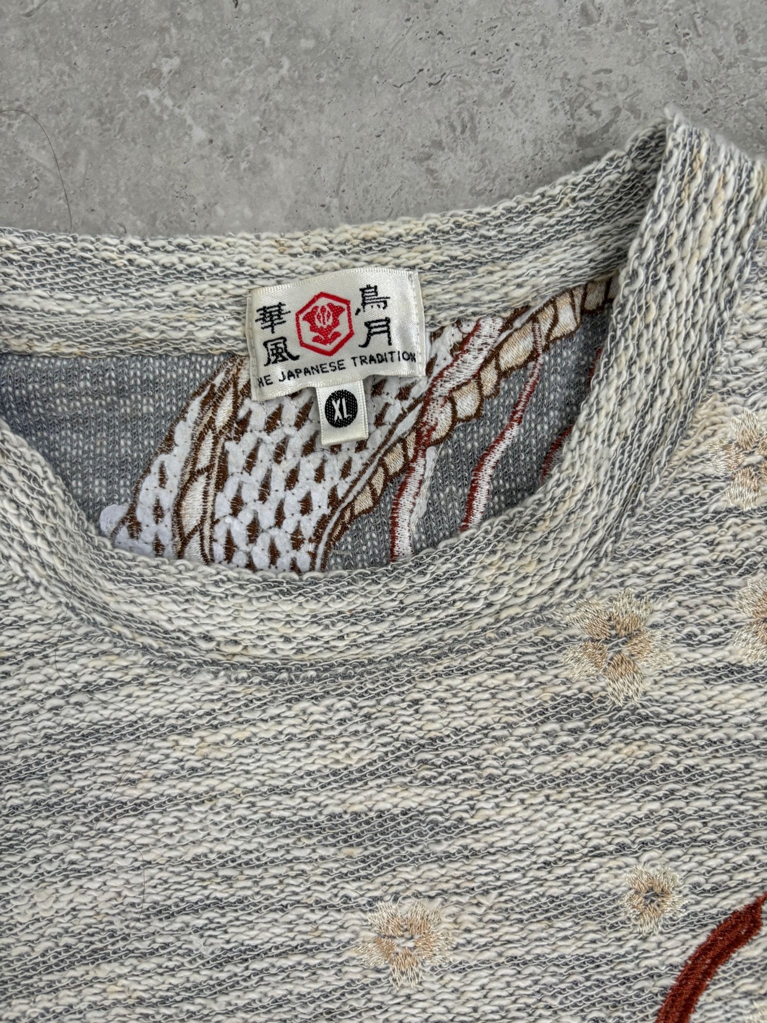 Japanese Embroidered Dragon Knitted Tee-shirt XL