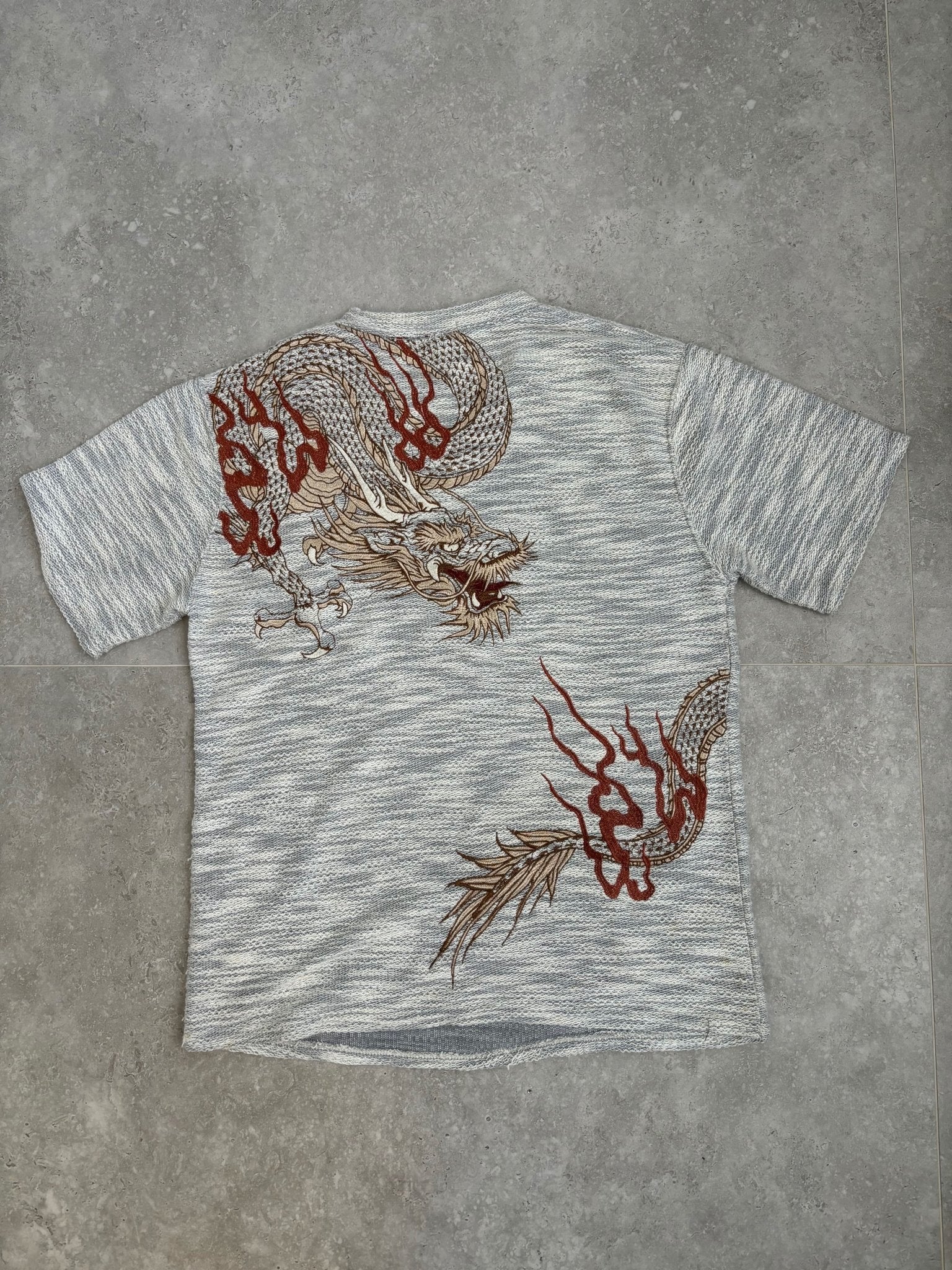 Japanese Embroidered Dragon Knitted Tee-shirt XL