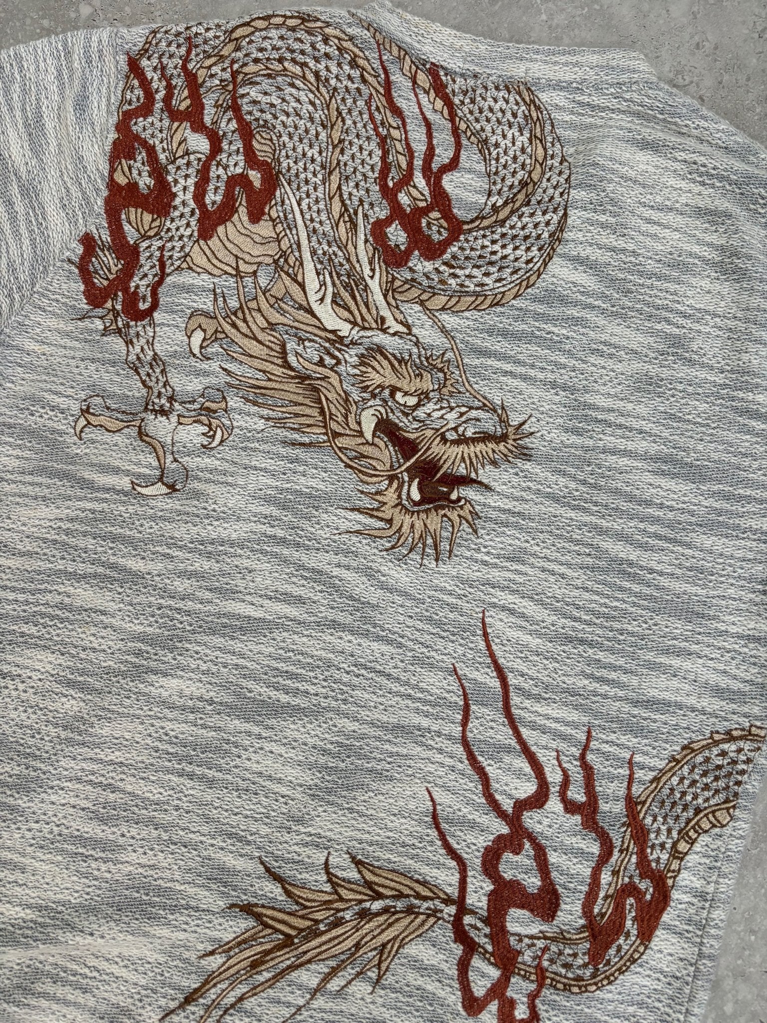 Japanese Embroidered Dragon Knitted Tee-shirt XL